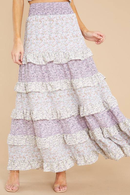 Dressed In Love Lavender Floral Print Skirt