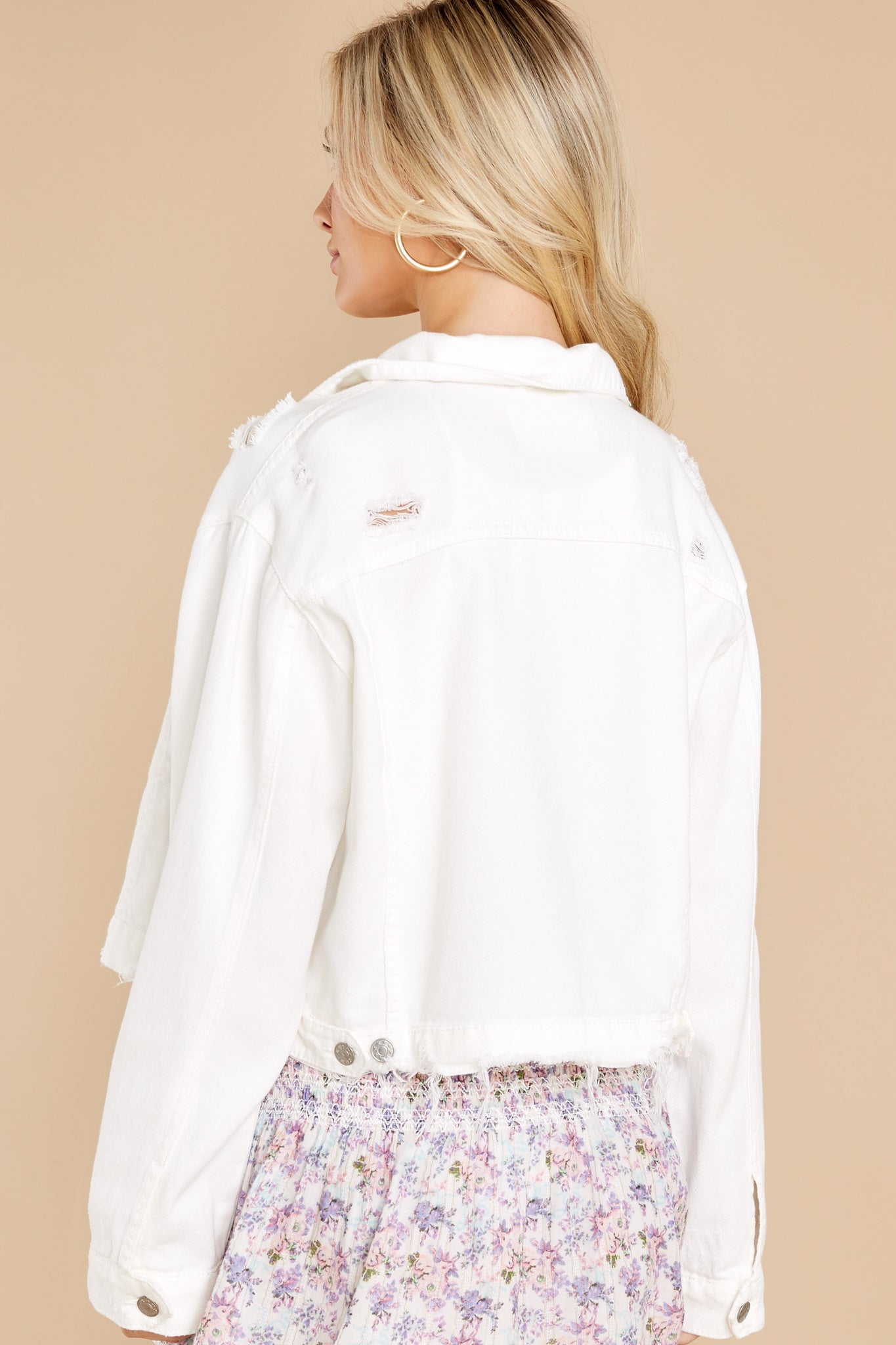 About Town White Distressed Denim Jacket