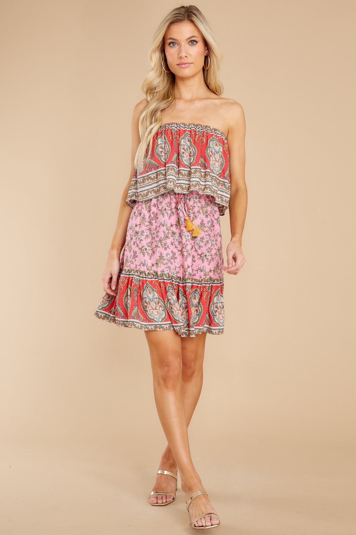 Looking For Love Coral Pink Multi Print Dress