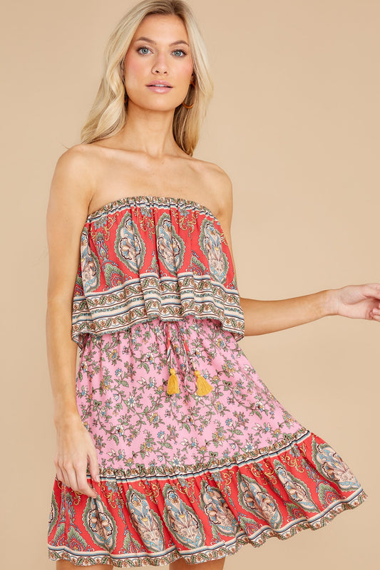 Looking For Love Coral Pink Multi Print Dress