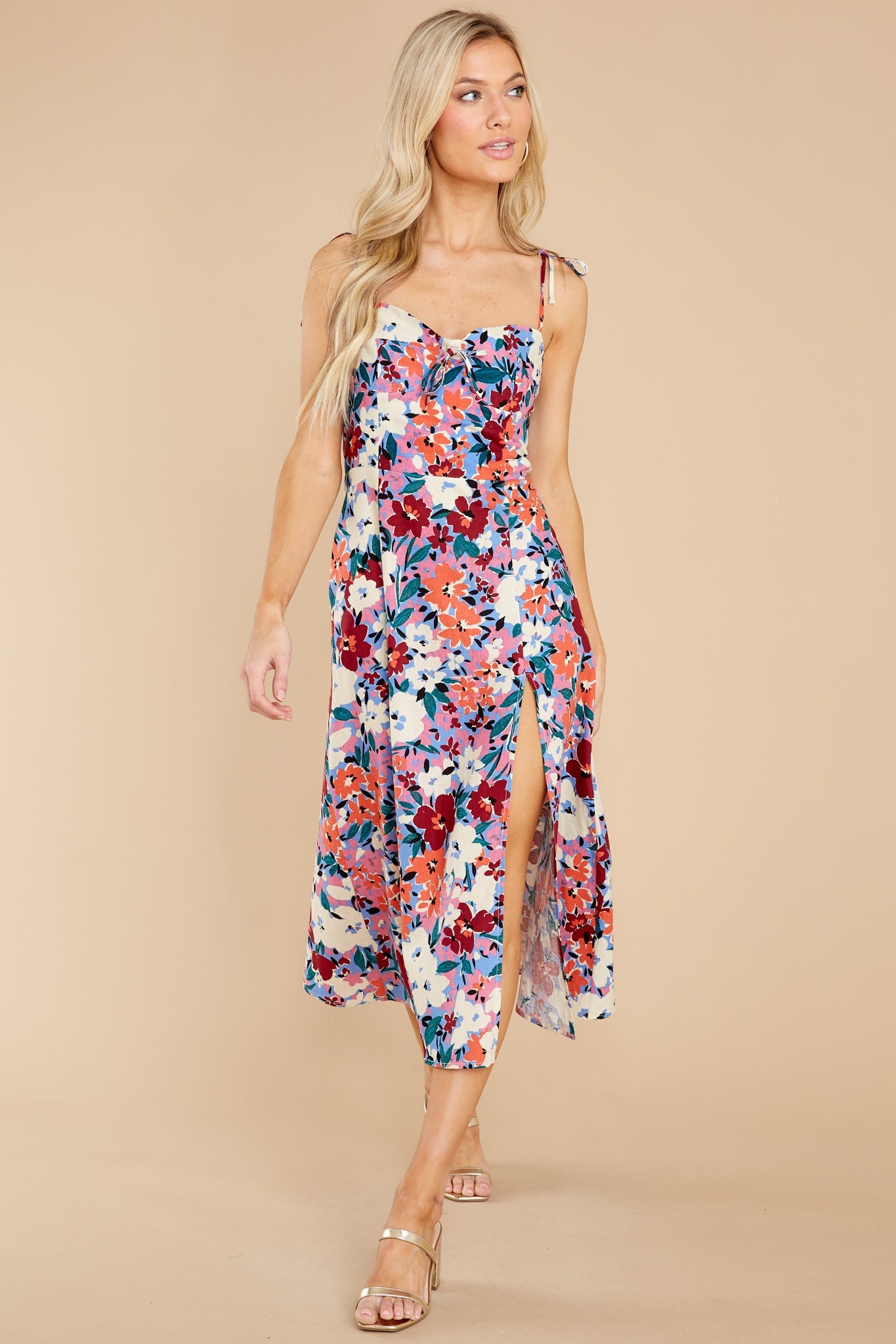 Always Mine Indigo Blue Multi Floral Print Midi Dress