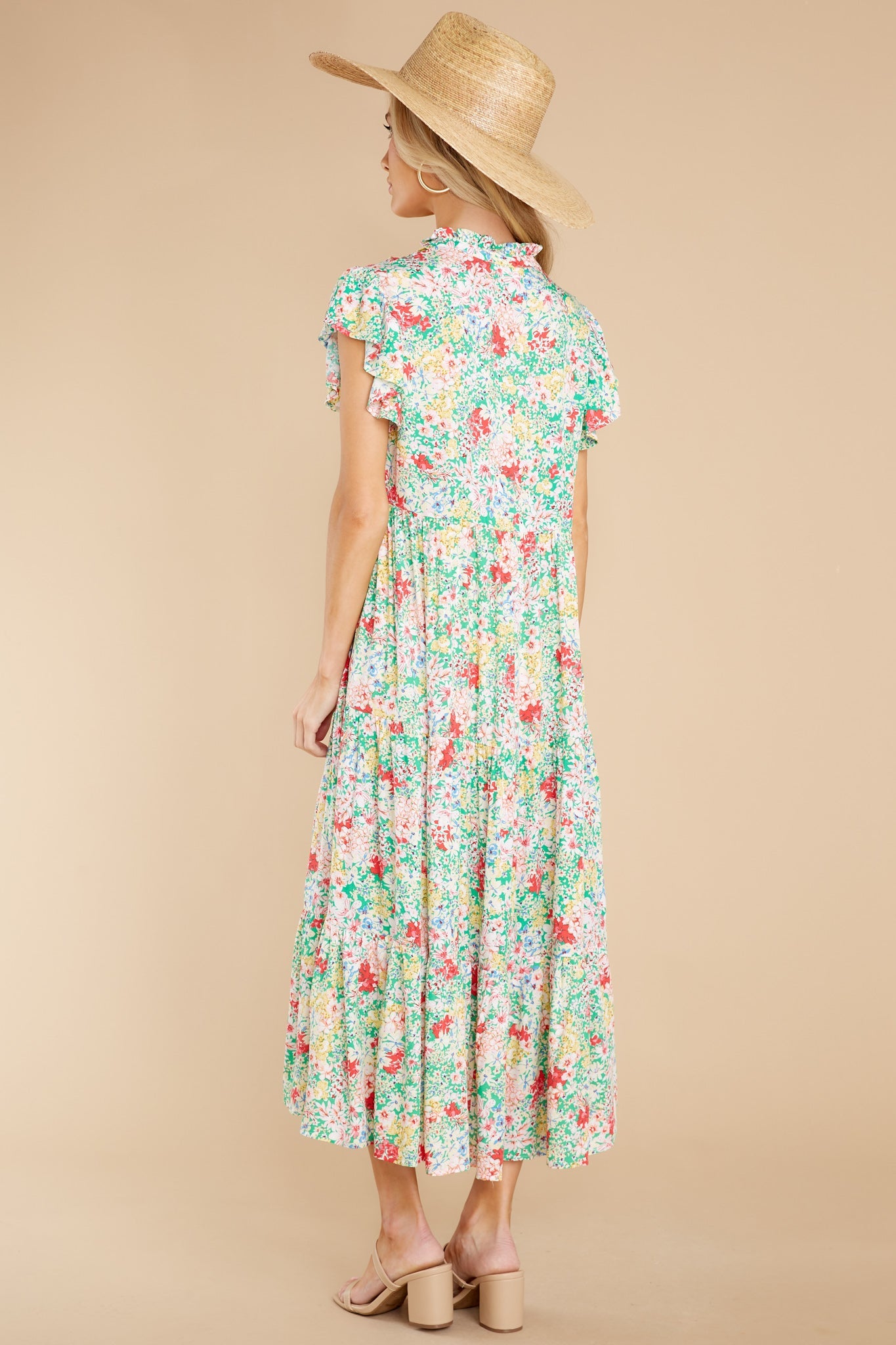 Life Begins Green Floral Print Midi Dress