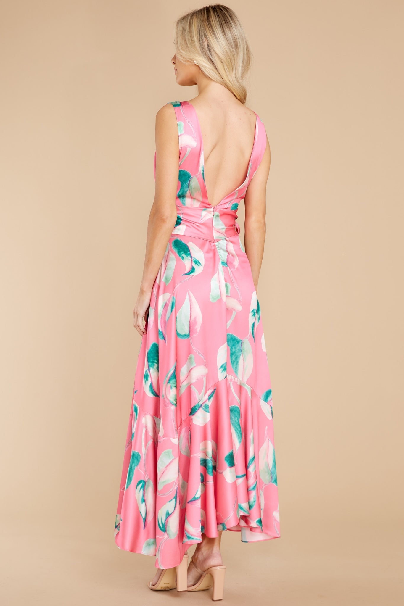 Call Me Sassy Pink Leaf Print Maxi Dress