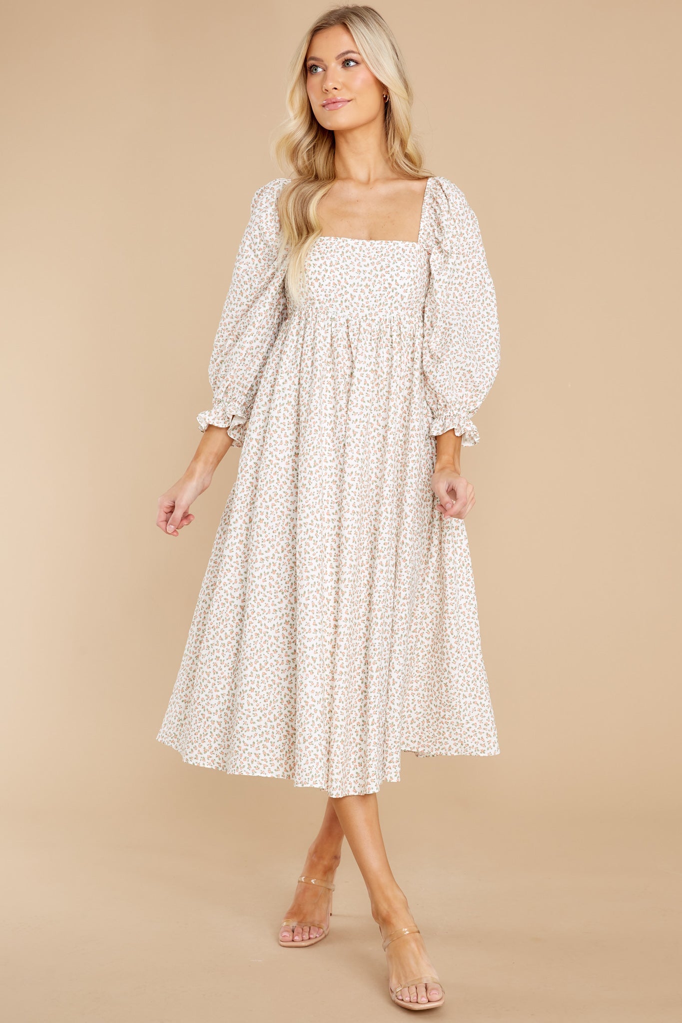Love Always Ivory Floral Print Midi Dress