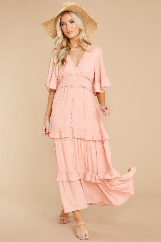 Twirl Some More Peach Midi Dress