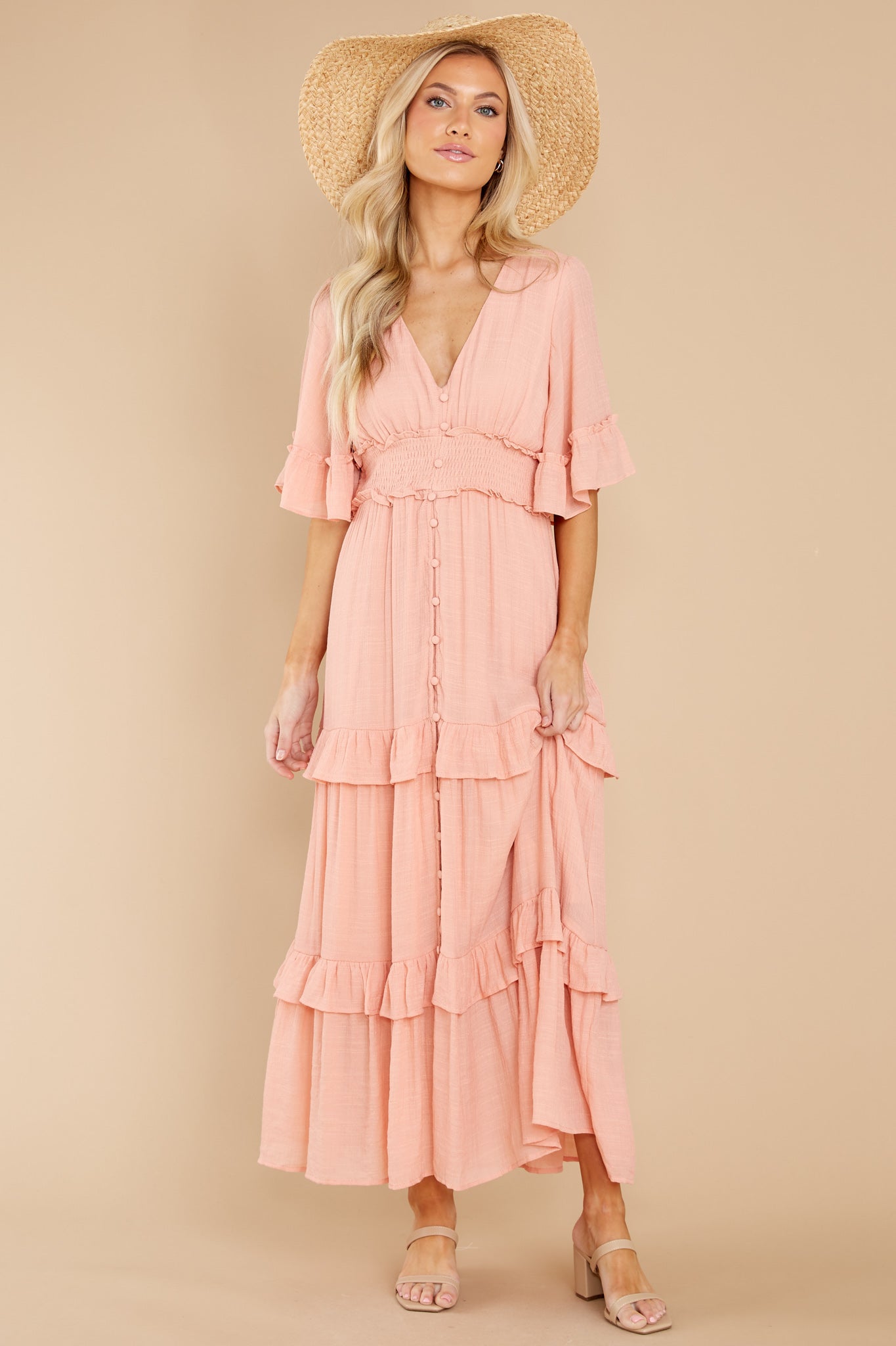 Twirl Some More Peach Midi Dress