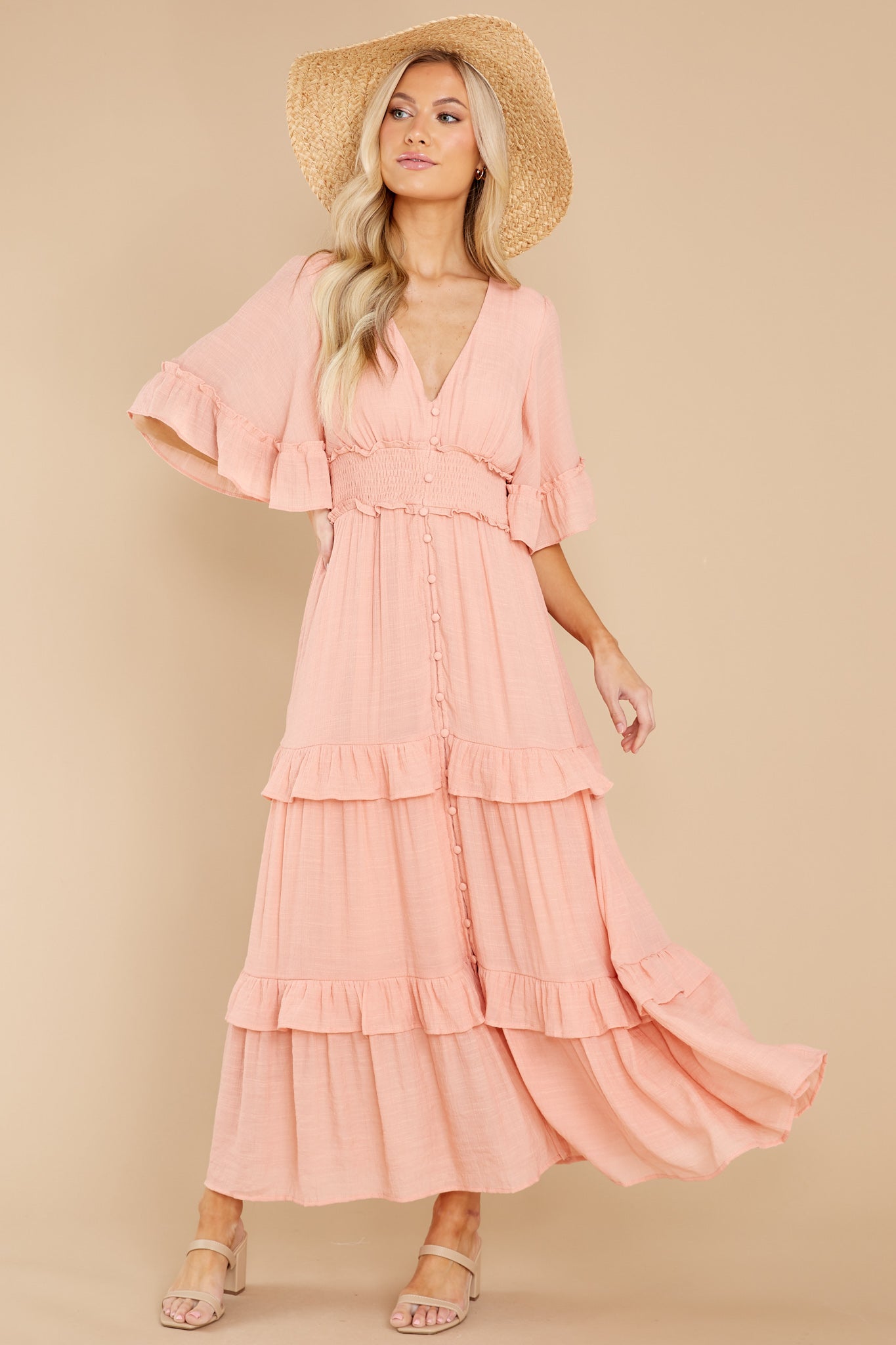 Twirl Some More Peach Midi Dress