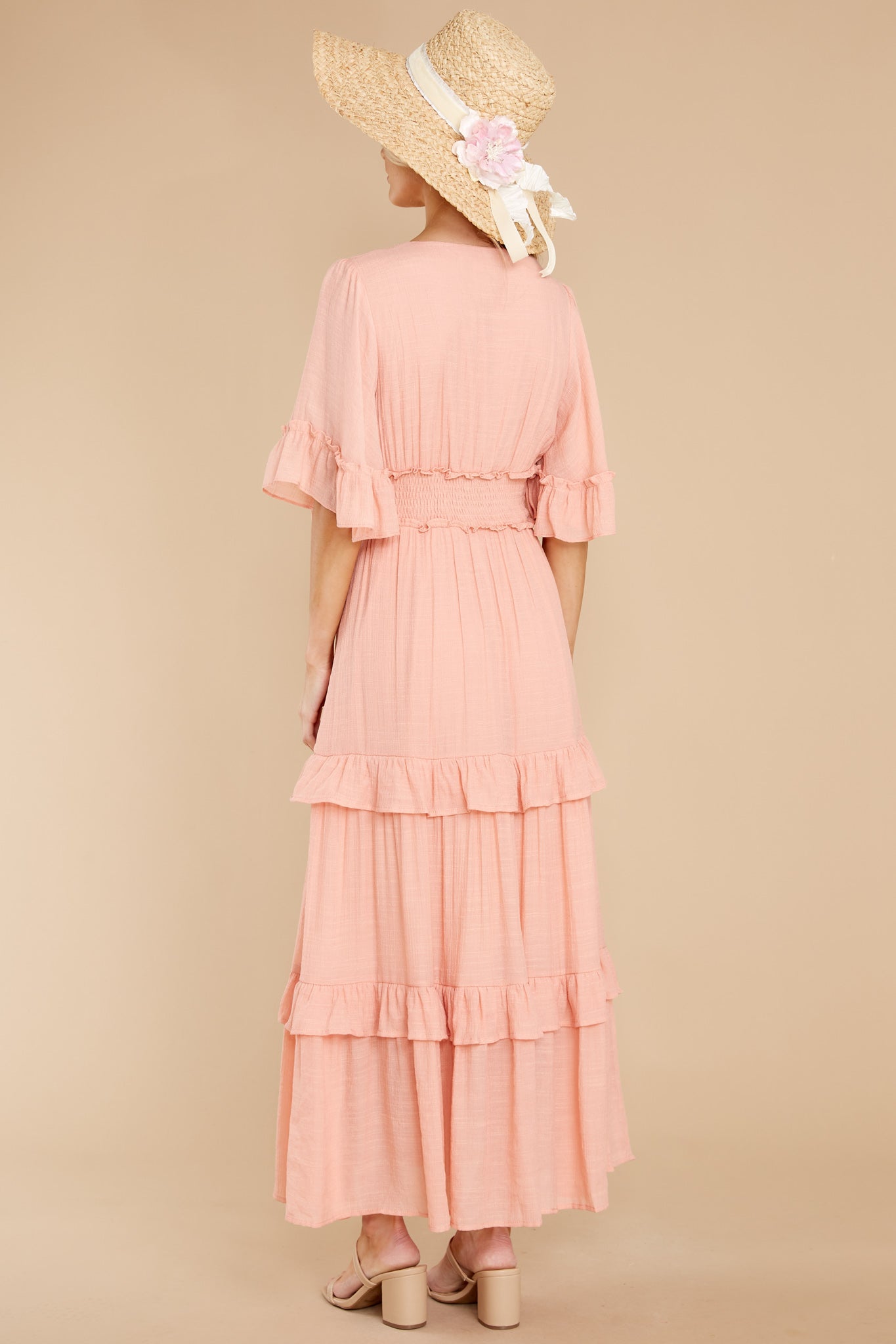 Twirl Some More Peach Midi Dress