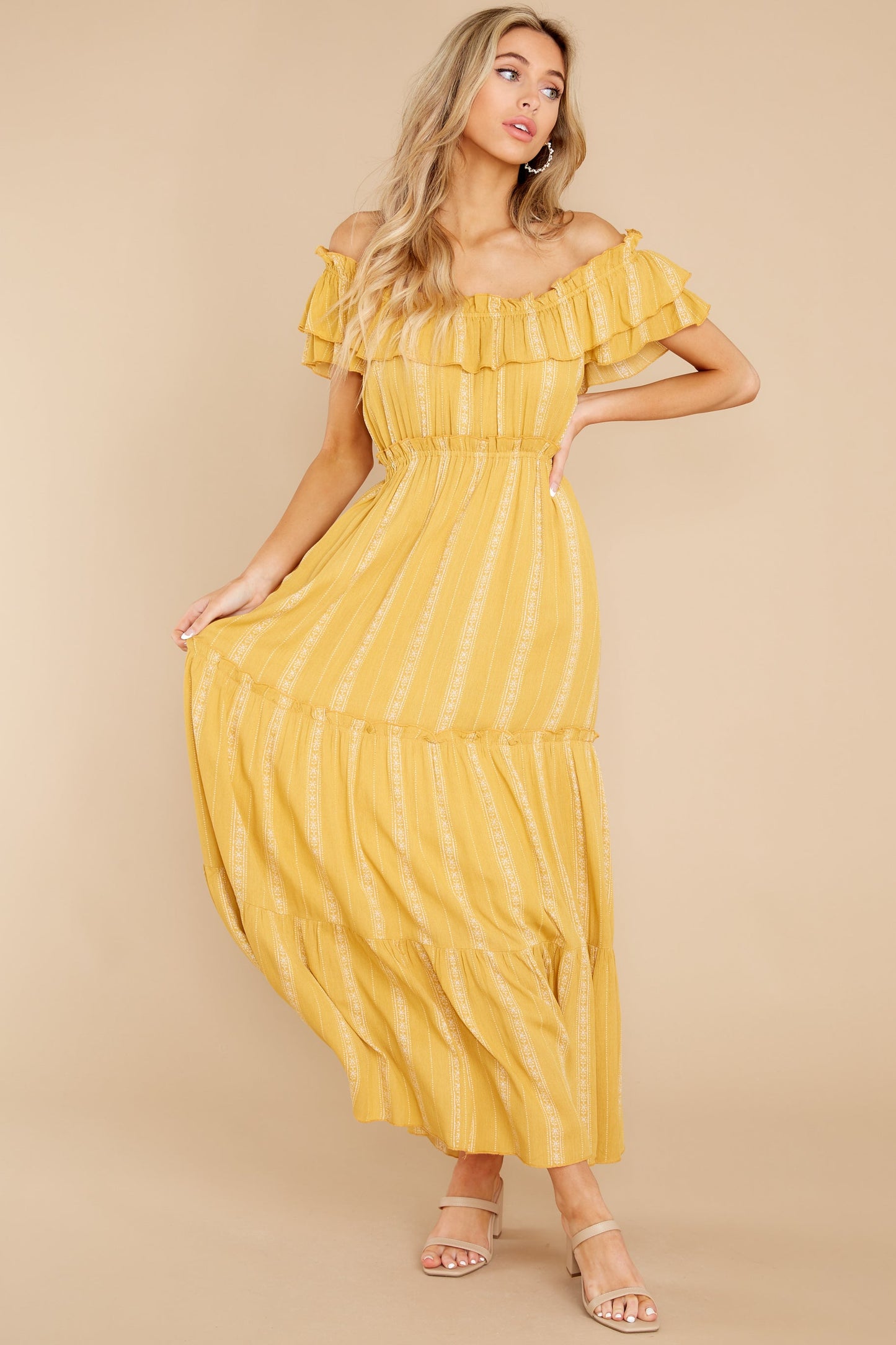 When You Land Mustard Yellow Print Maxi Dress