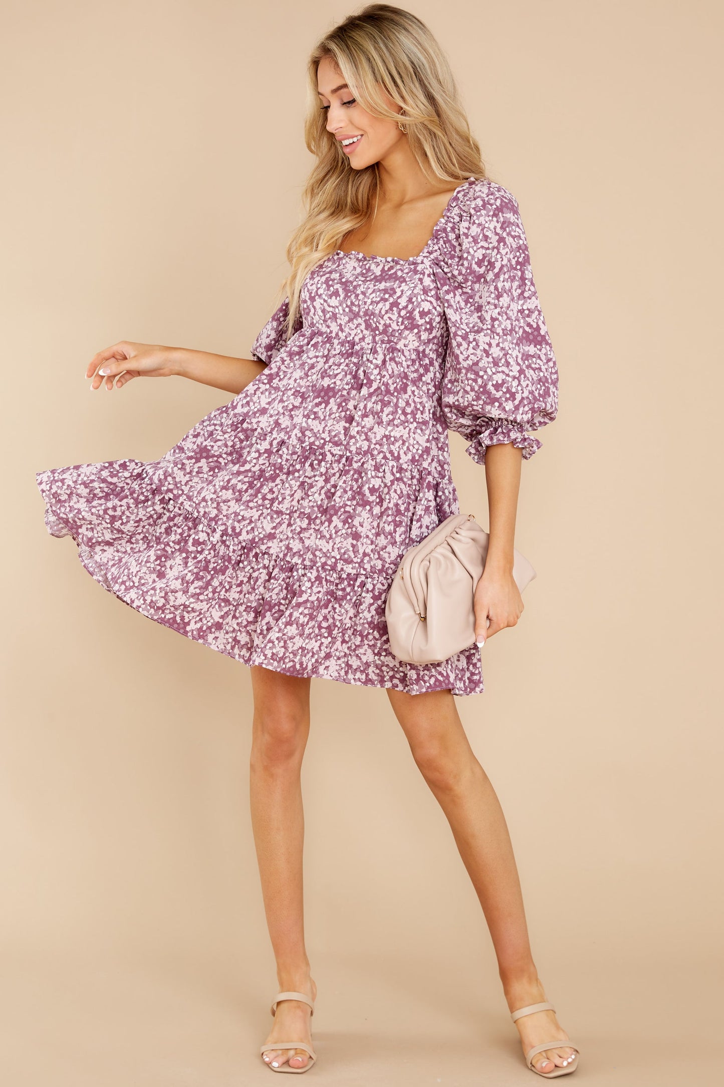 Rosy Outlook Dusty Purple Floral Print Dress