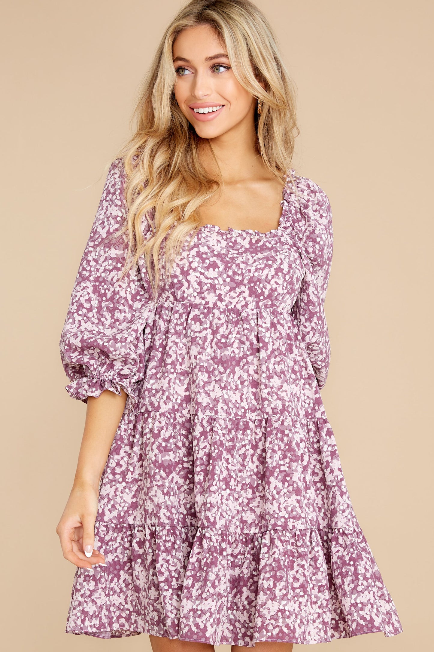 Rosy Outlook Dusty Purple Floral Print Dress