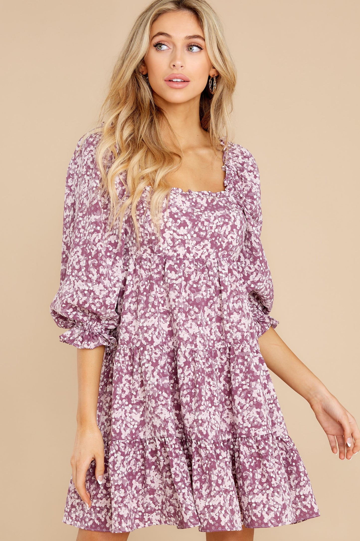 Rosy Outlook Dusty Purple Floral Print Dress