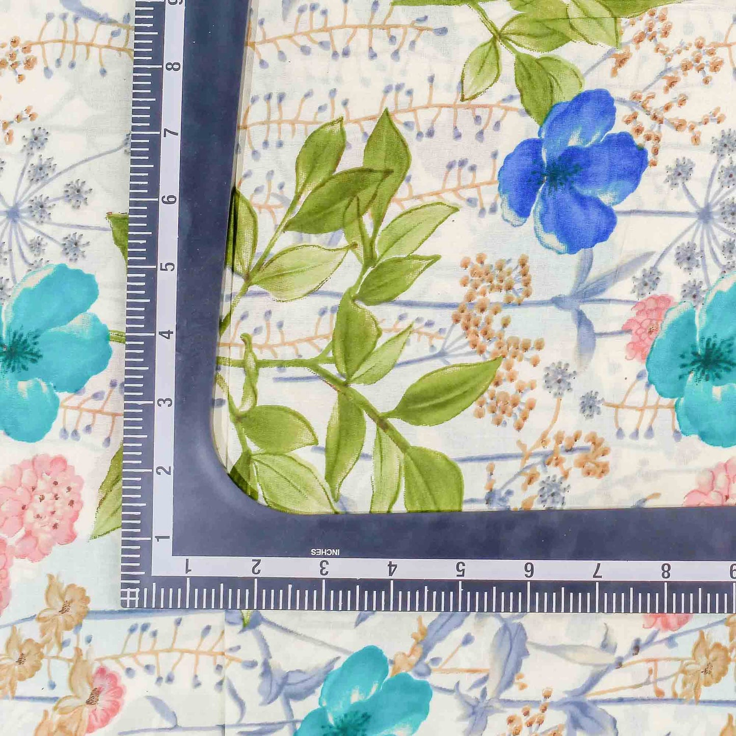 Blue Floral Pattern Cotton Fabric