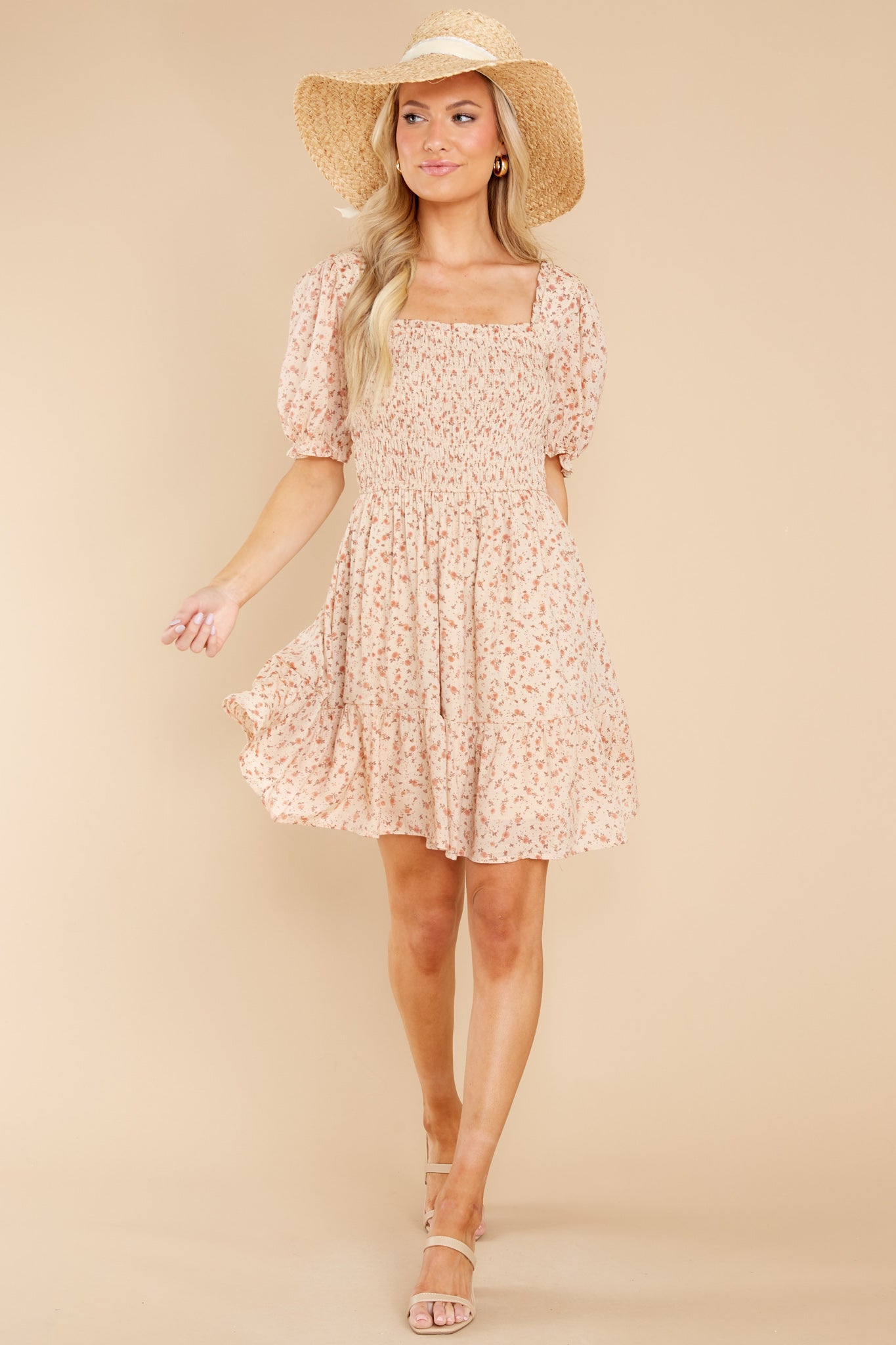 Bringing Out Smiles Khaki Floral Print Dress