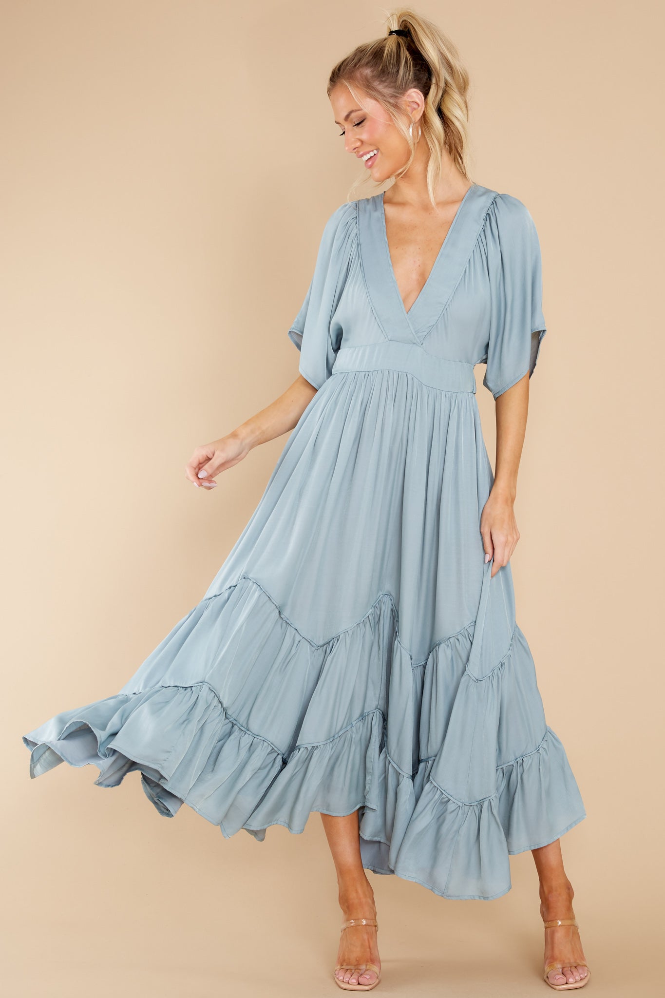 Never Austere Dusty Blue Midi Dress