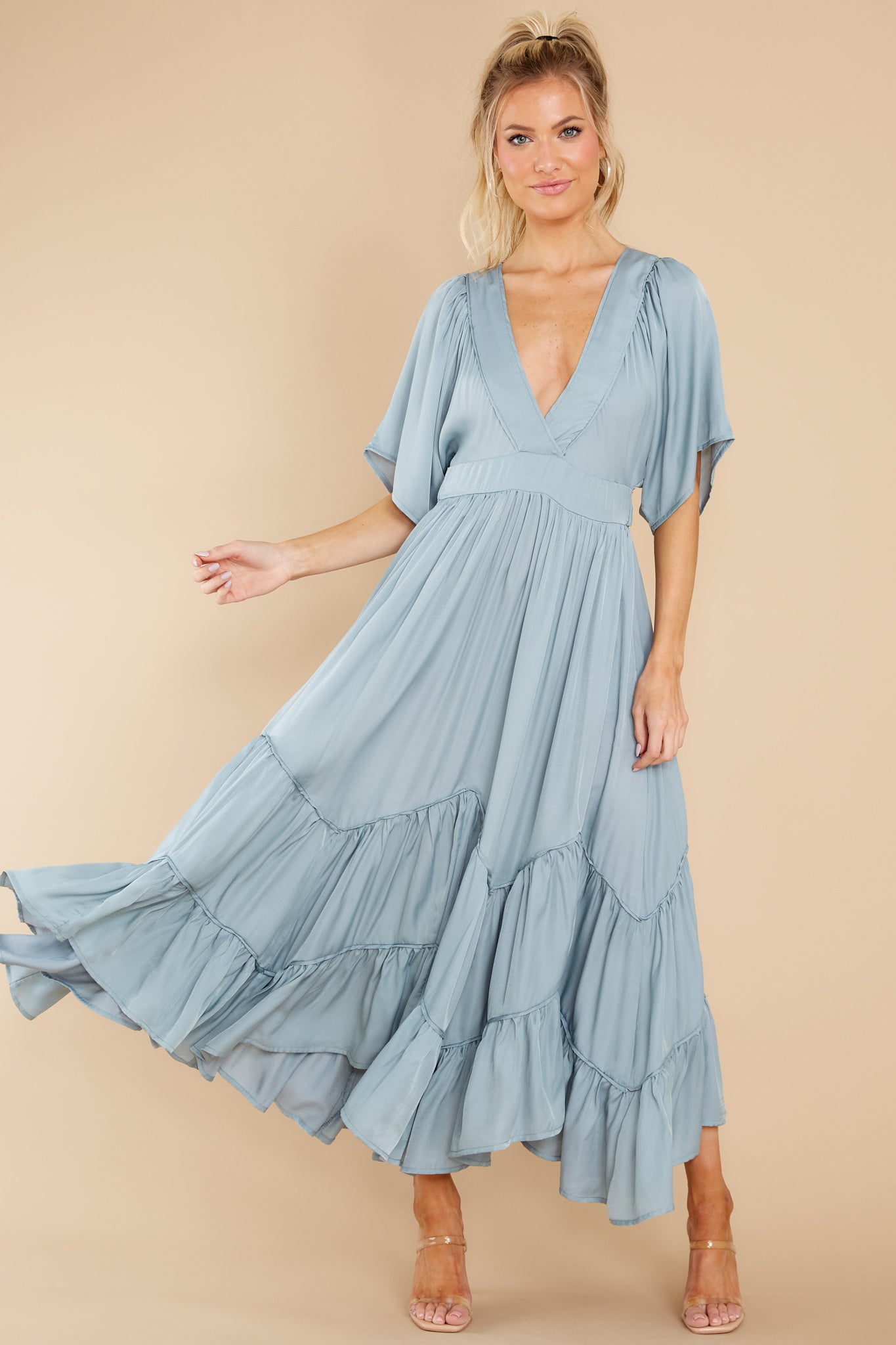 Never Austere Dusty Blue Midi Dress