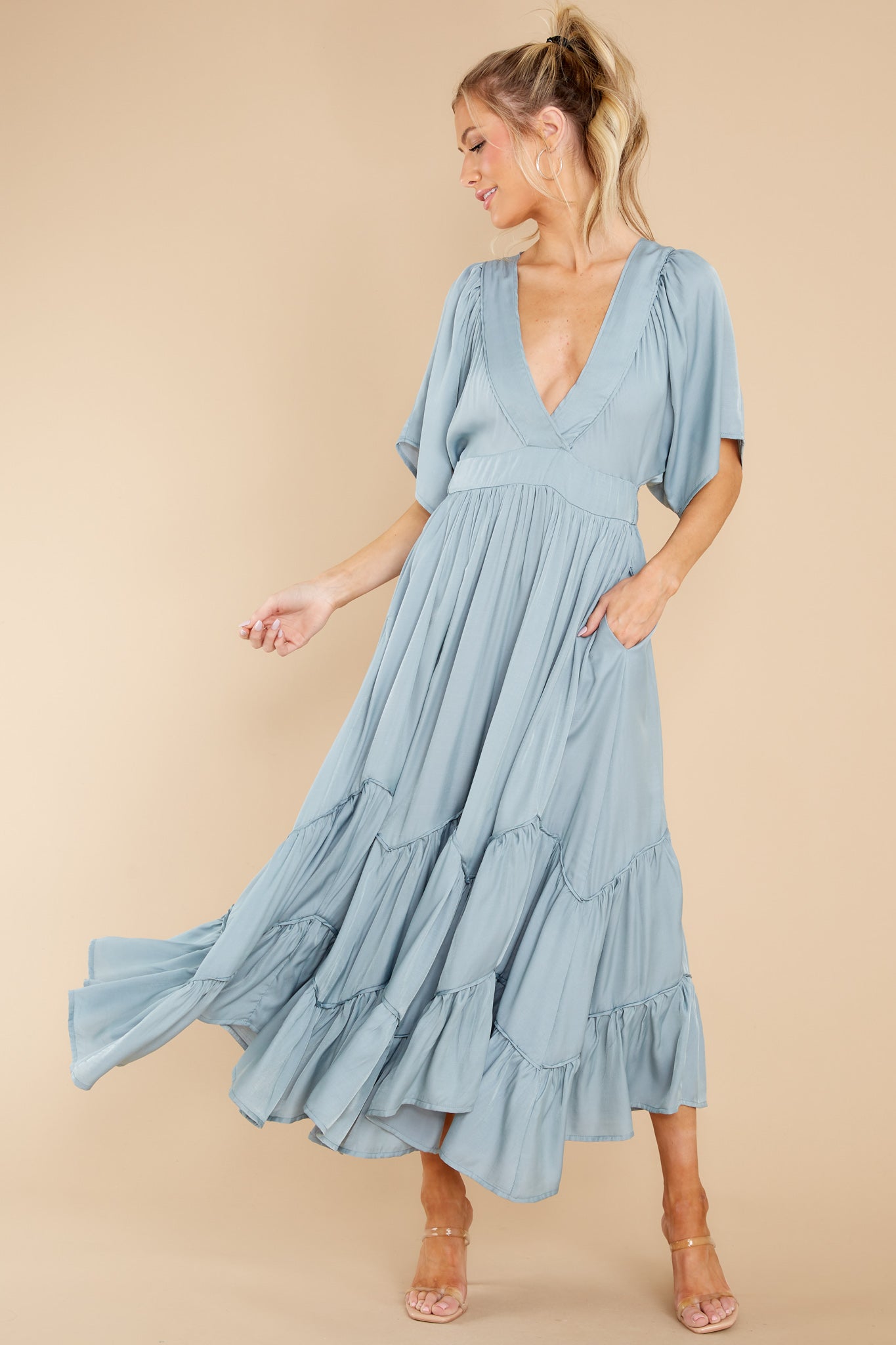 Never Austere Dusty Blue Midi Dress