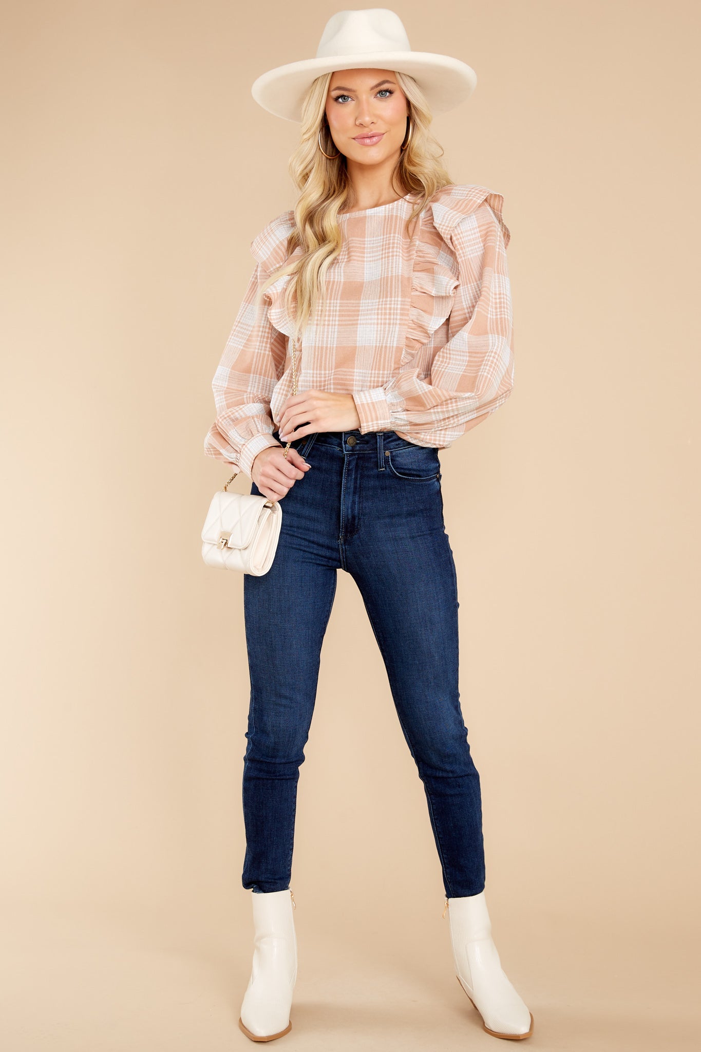 I'll Always Be Here Peach Plaid Top