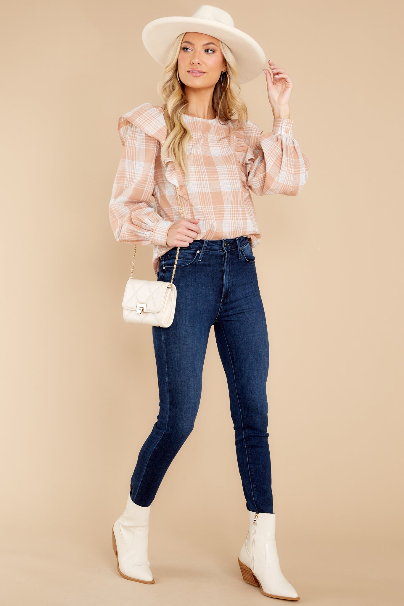 I'll Always Be Here Peach Plaid Top