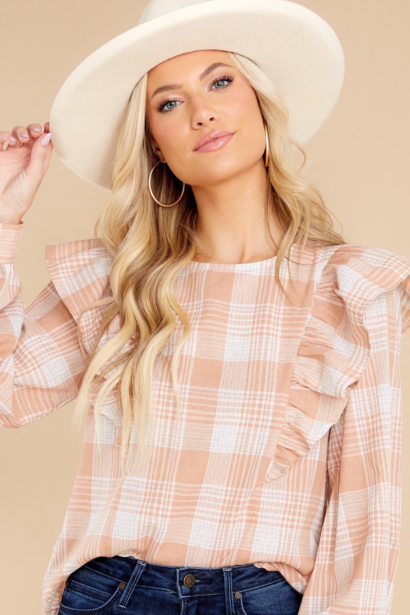 I'll Always Be Here Peach Plaid Top