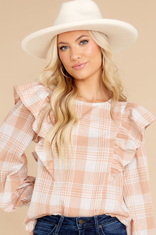 I'll Always Be Here Peach Plaid Top