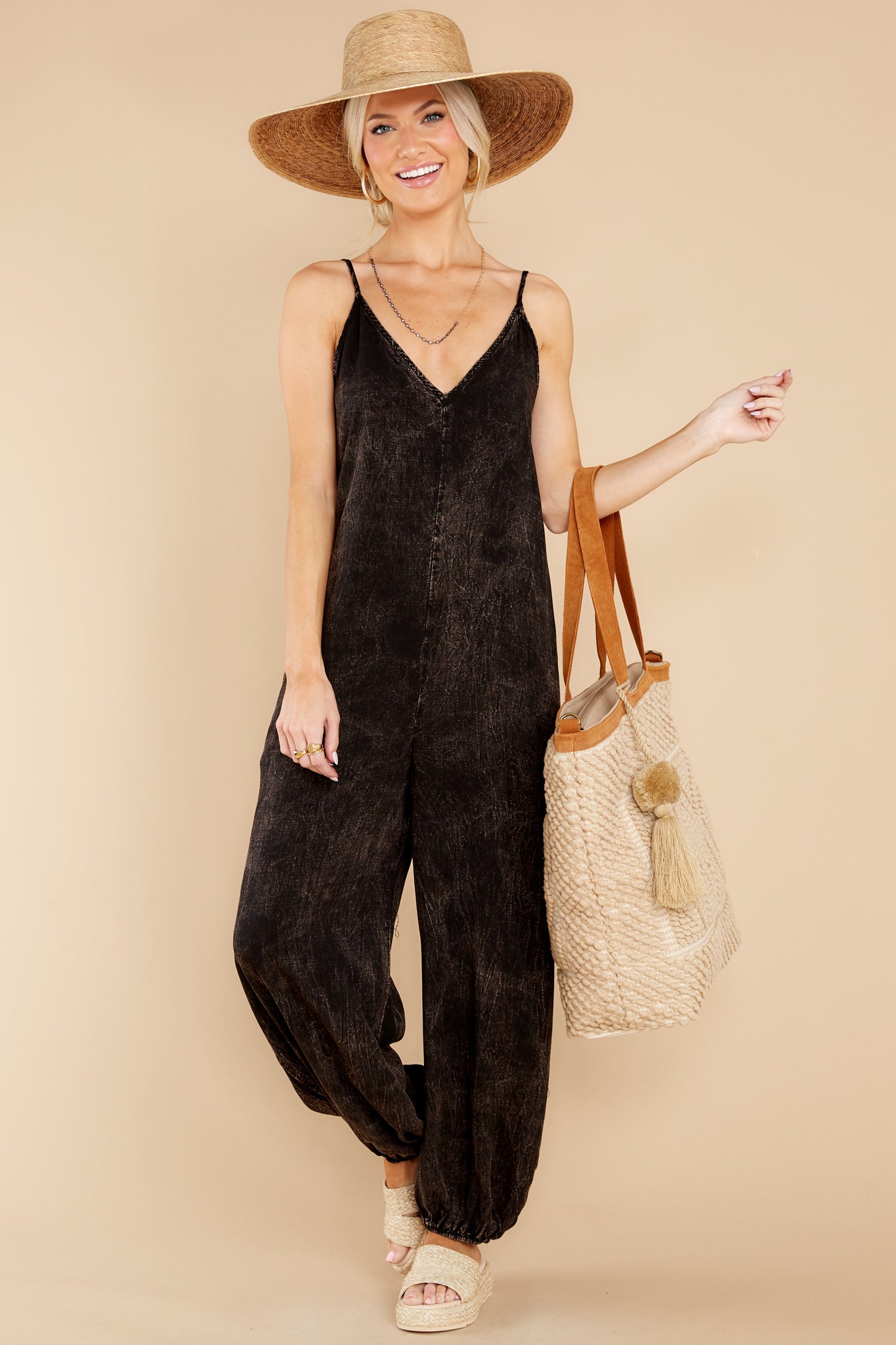 Take It To Go Washed Black Jumpsuit