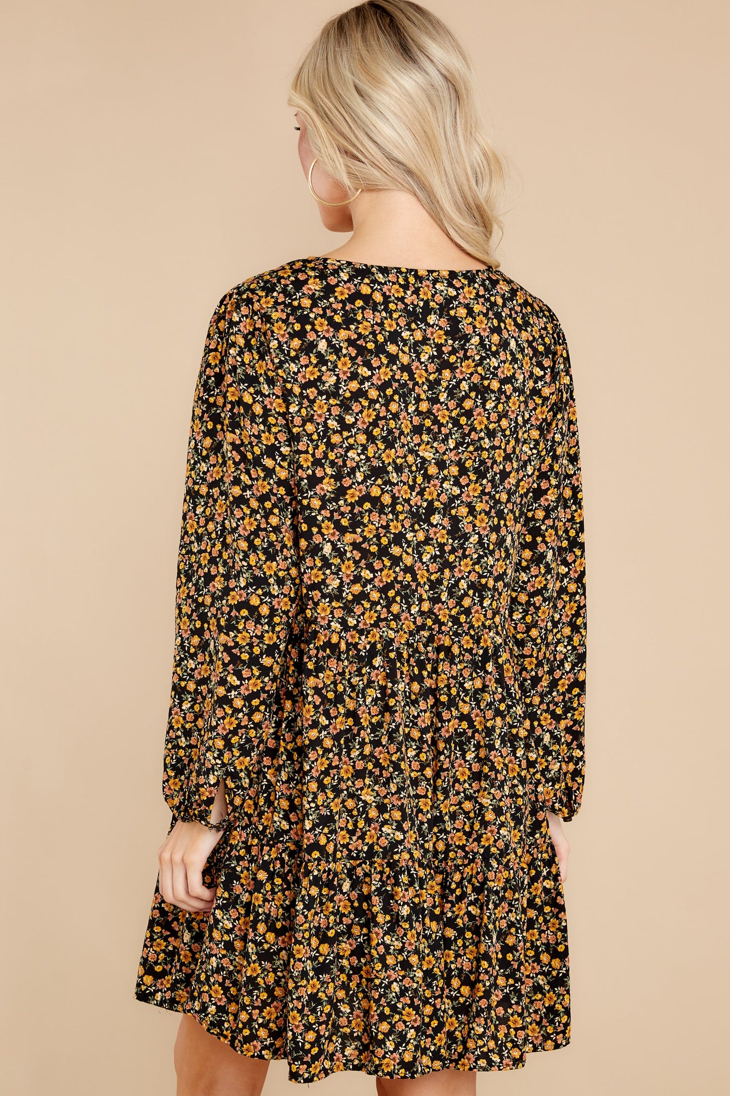 Streetside Sonnet Black And Yellow Floral Print Dress