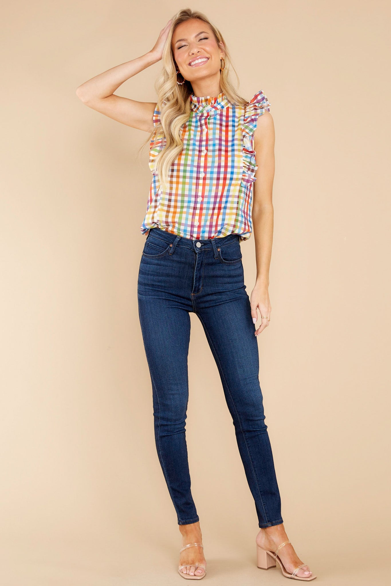 Ruthie Rainbow Check Ruffle Top