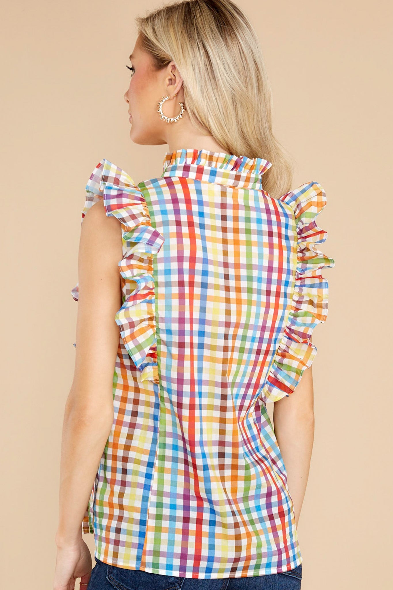 Ruthie Rainbow Check Ruffle Top