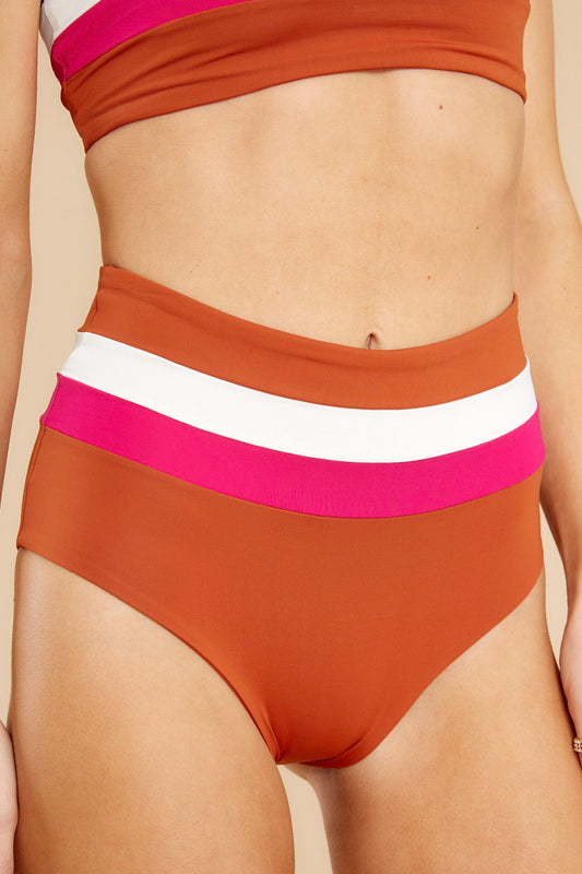 Portia Stripe Amber-Bougainvillea-Cream Bikini Bottom