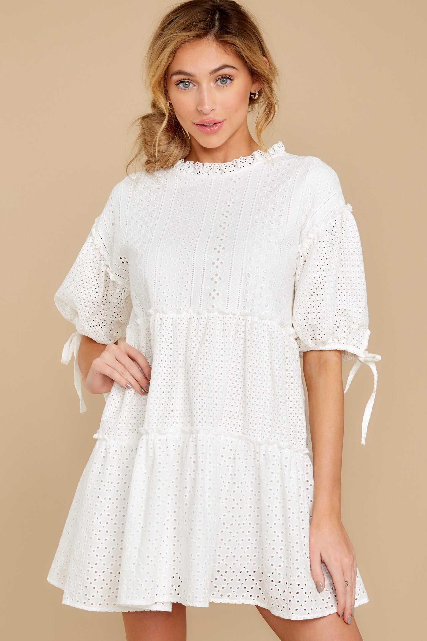 On That Note White Eyelet Dress