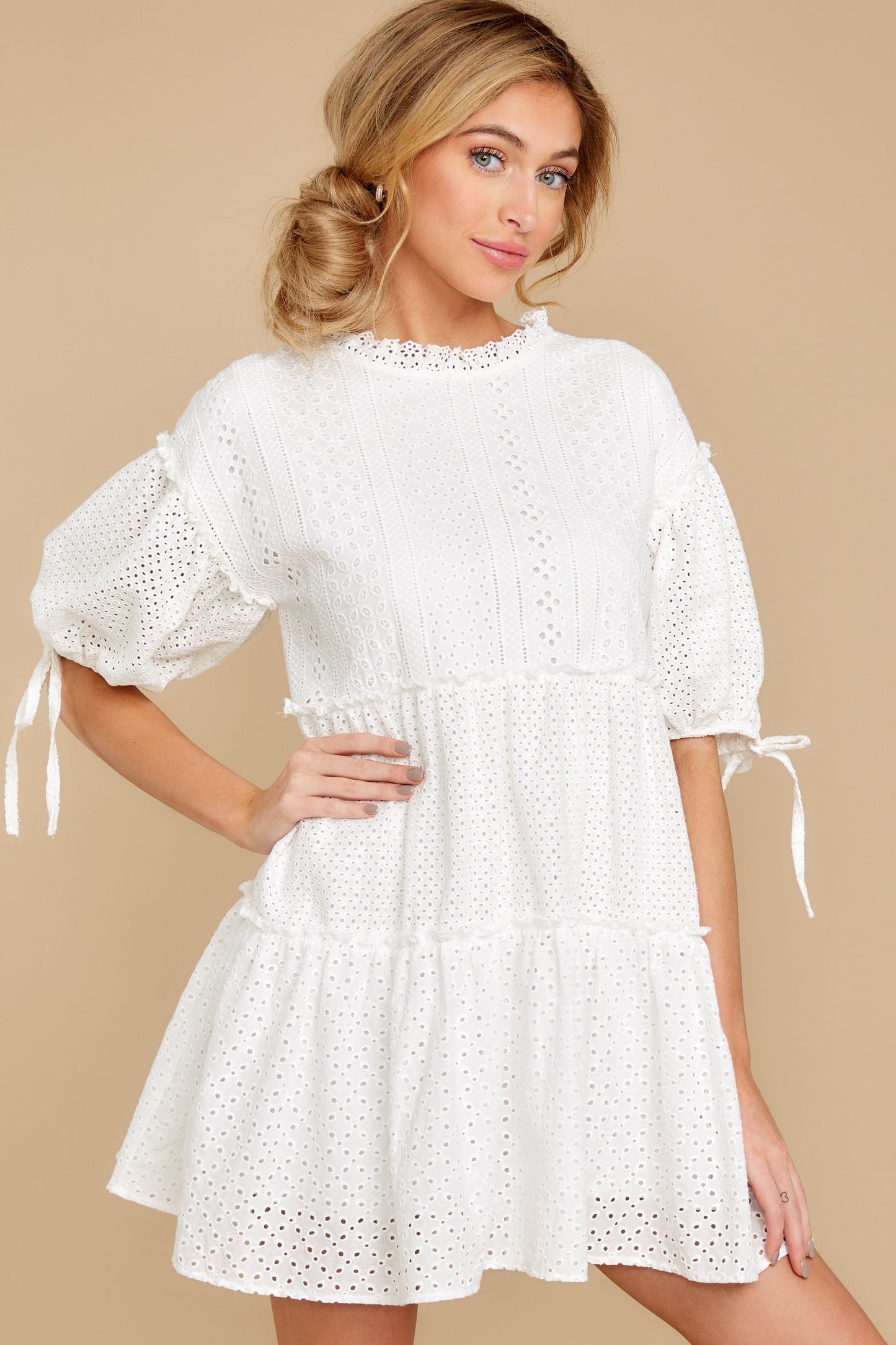 On That Note White Eyelet Dress