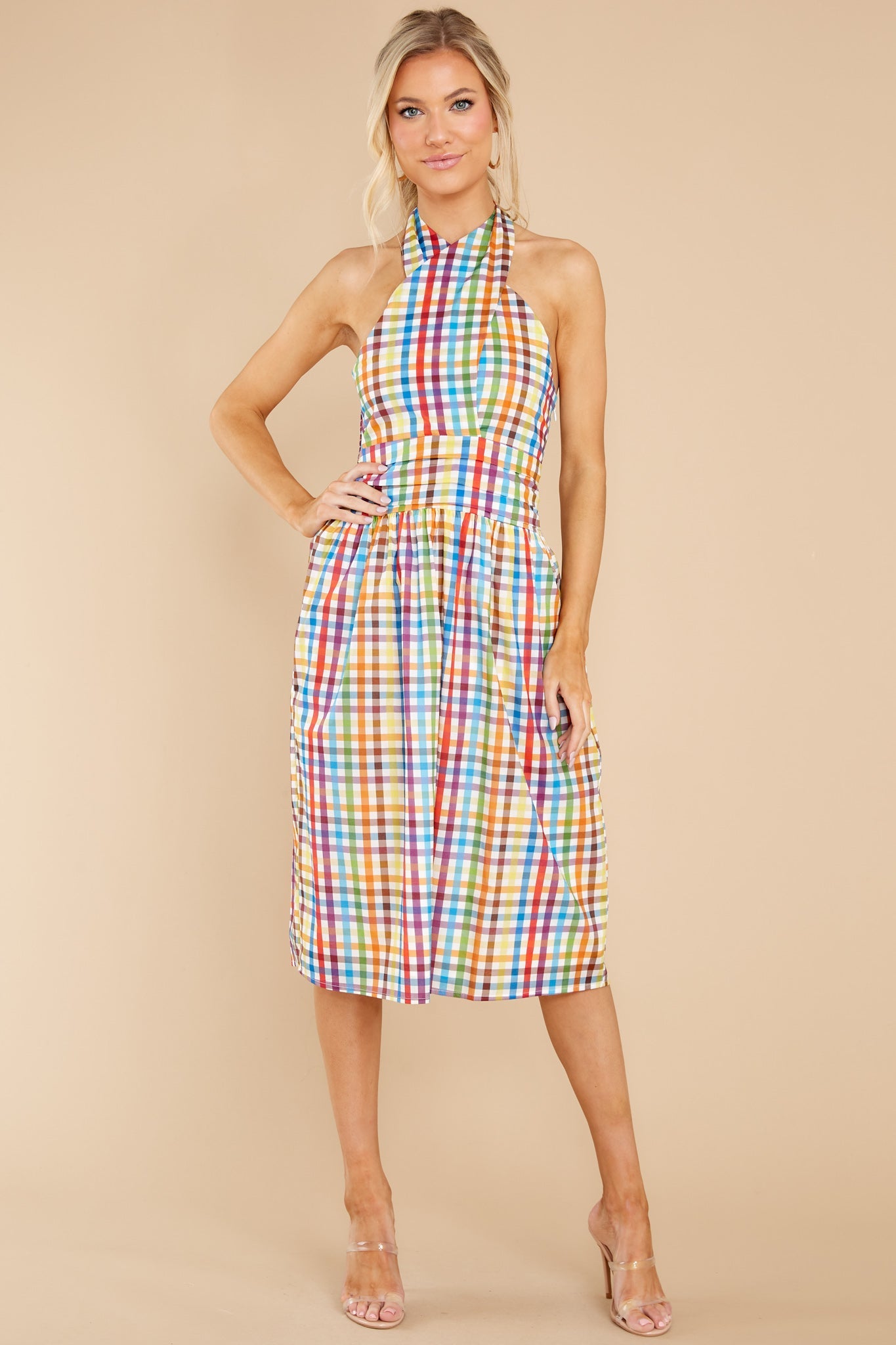 Courtland Rainbow Check Crossover Dress