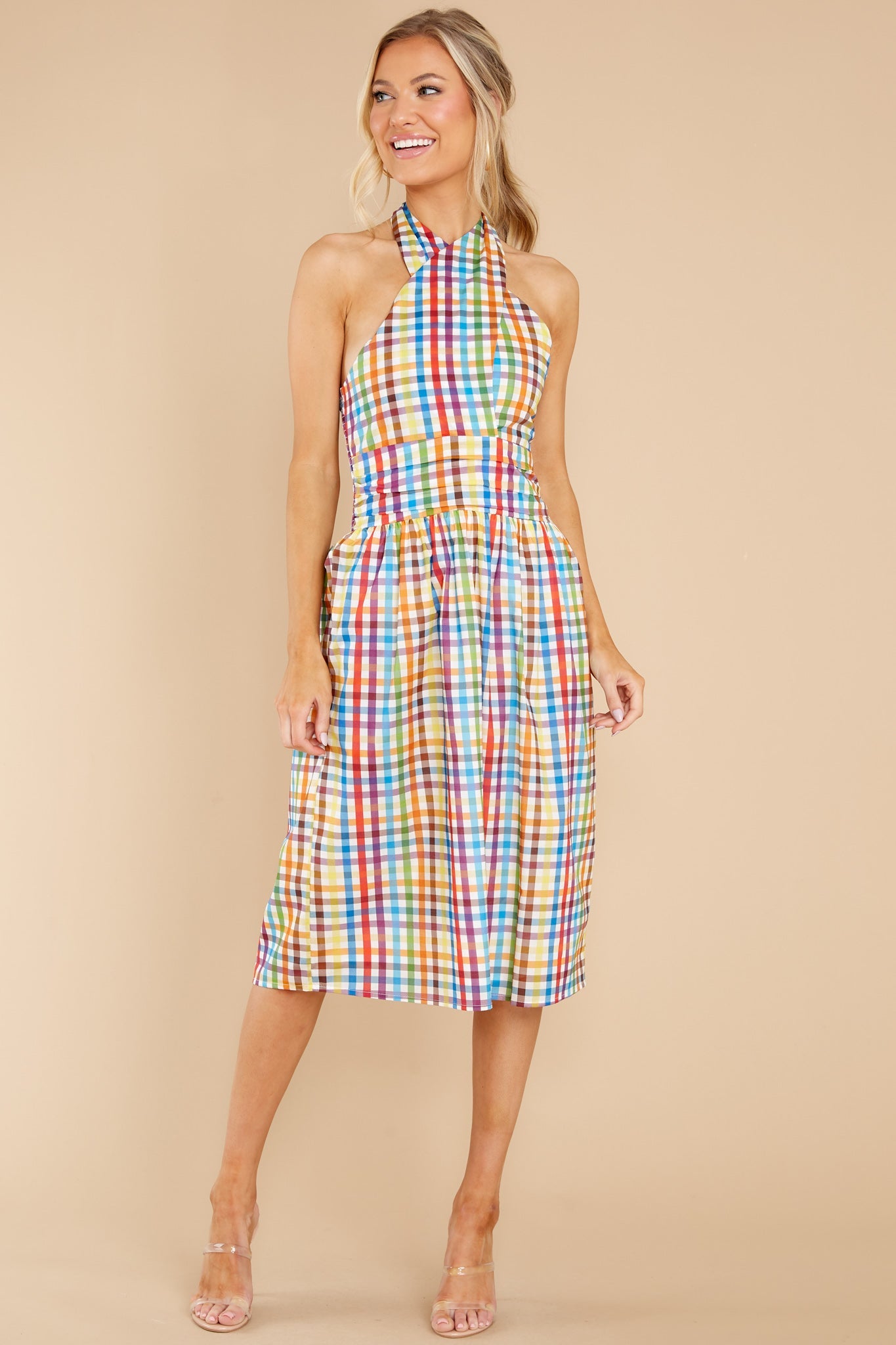 Courtland Rainbow Check Crossover Dress