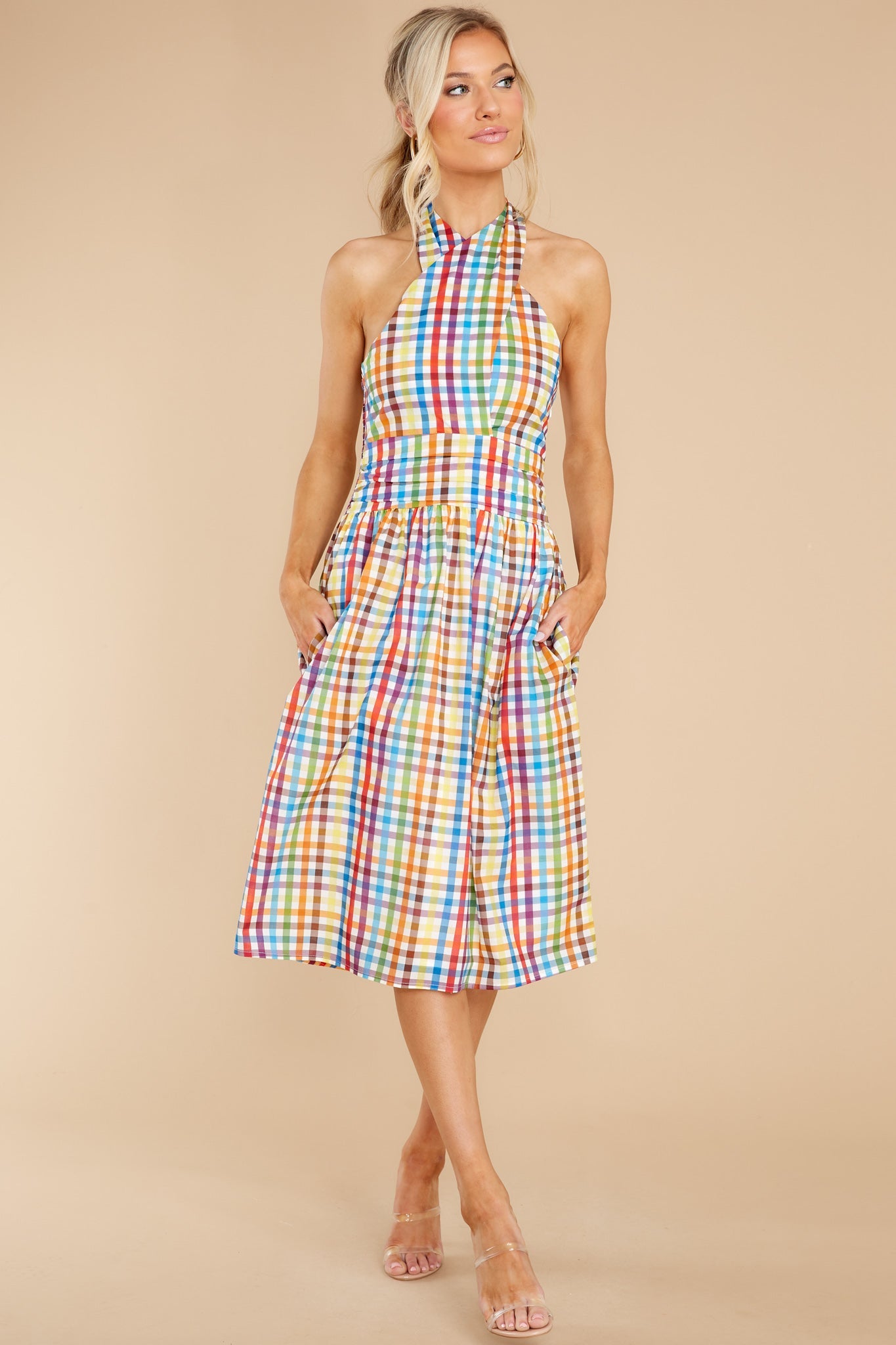 Courtland Rainbow Check Crossover Dress