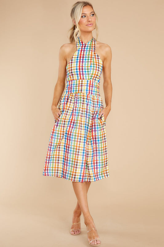 Courtland Rainbow Check Crossover Dress