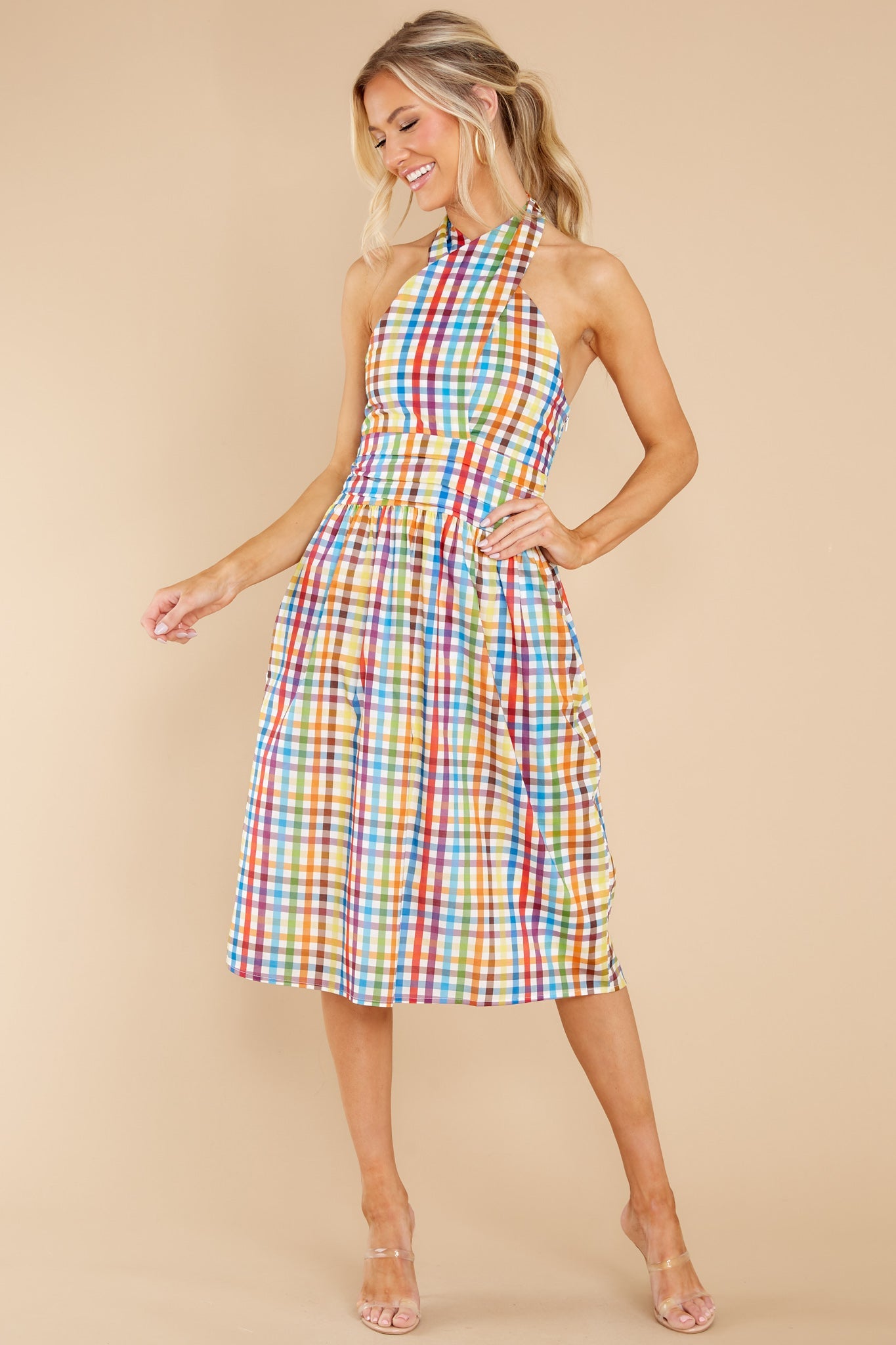 Courtland Rainbow Check Crossover Dress