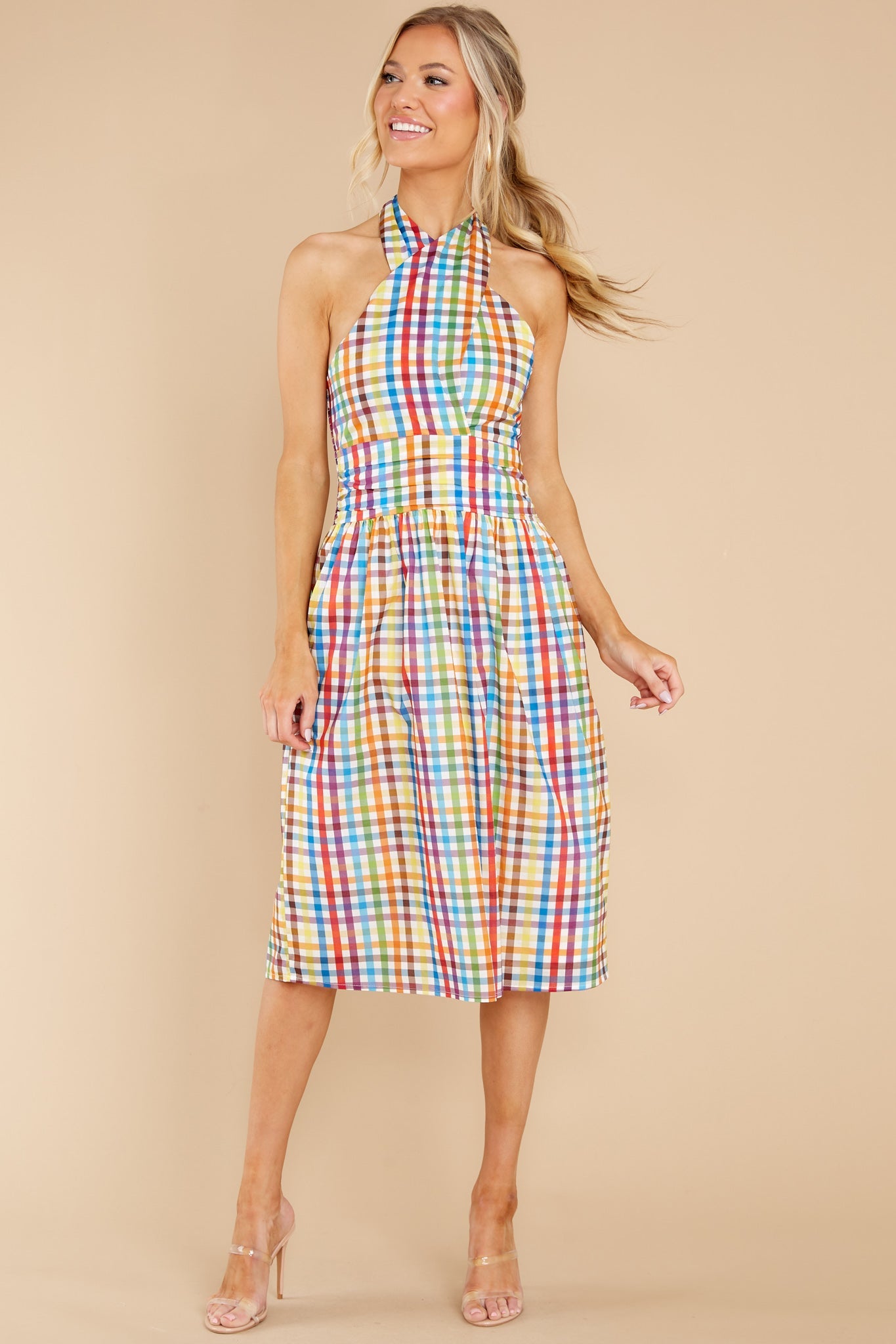 Courtland Rainbow Check Crossover Dress