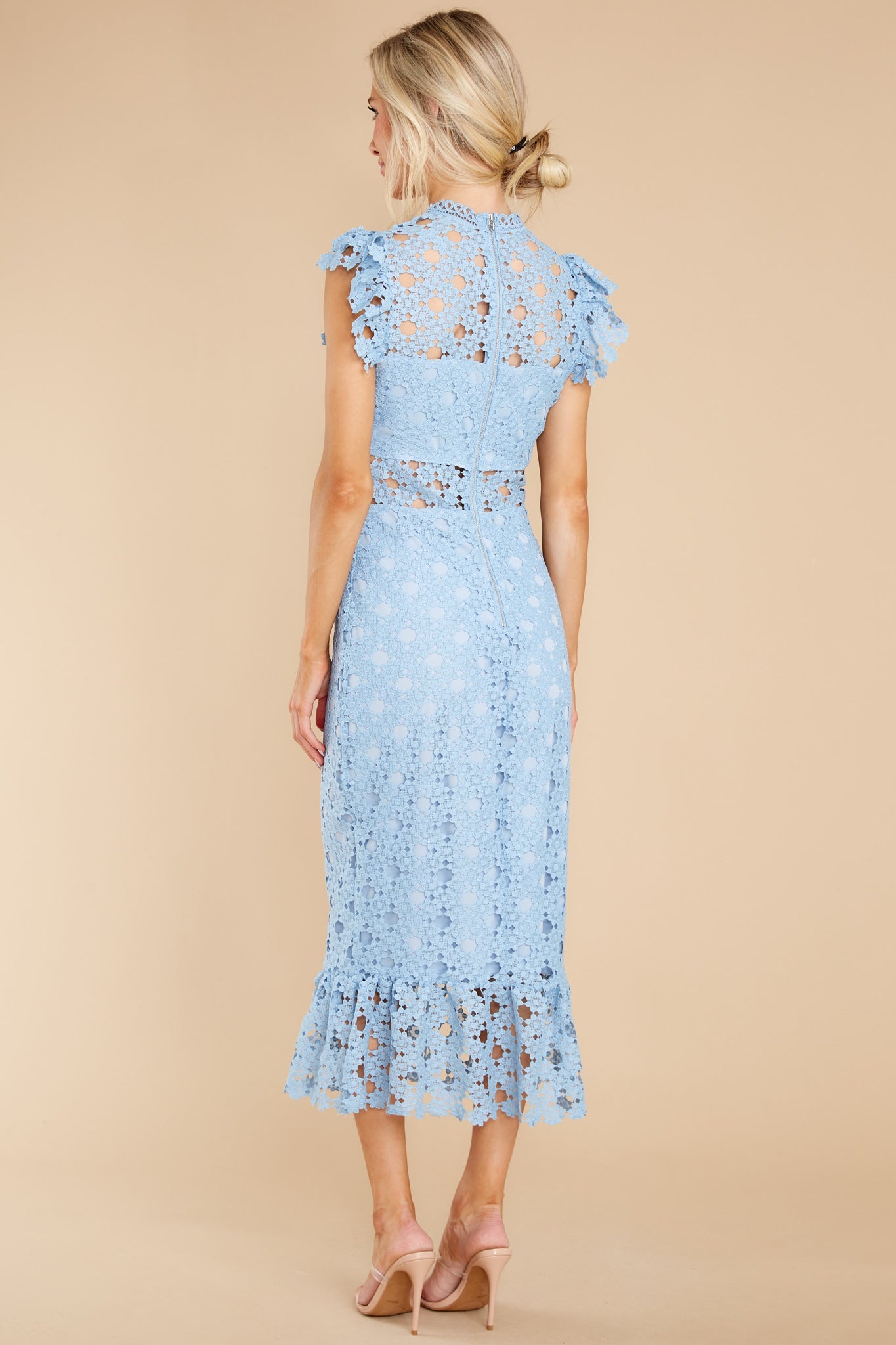 Love's High Hopes Sky Blue Crochet Midi Dress