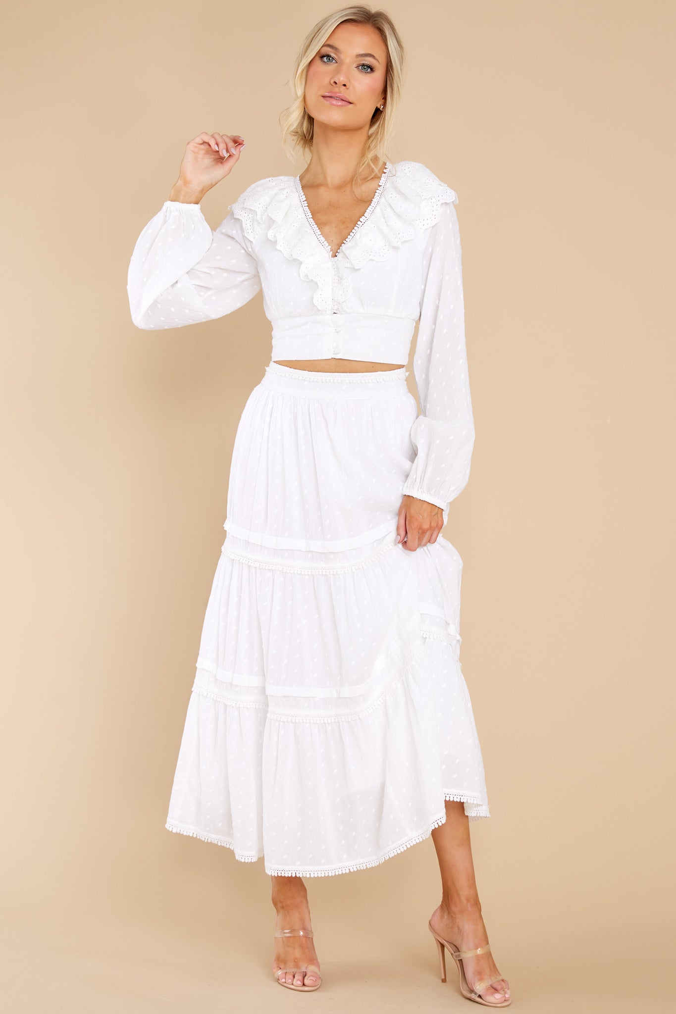 White Tiered Midi Skirt