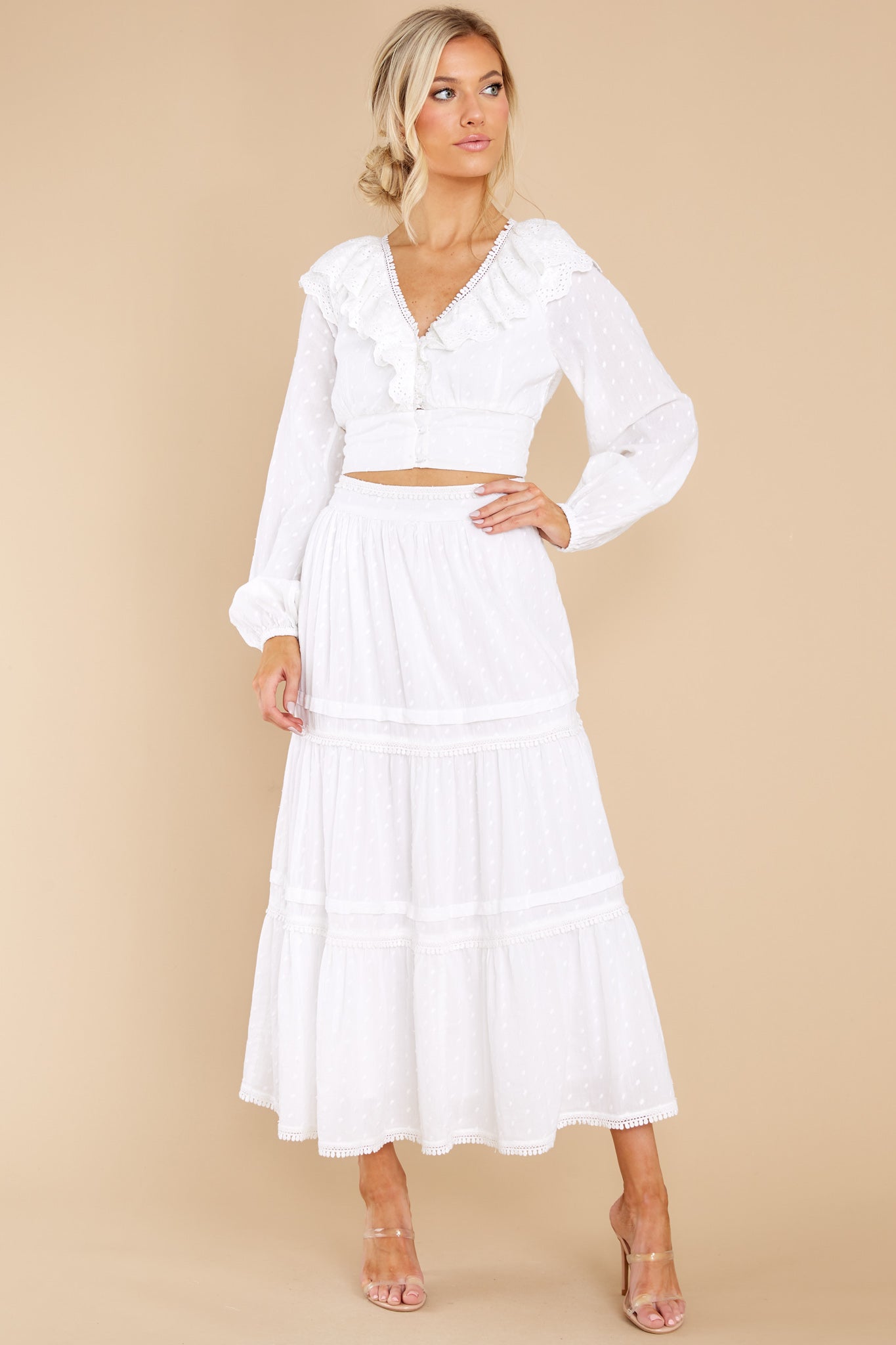 White Eyelet Ruffle Crop Blouse