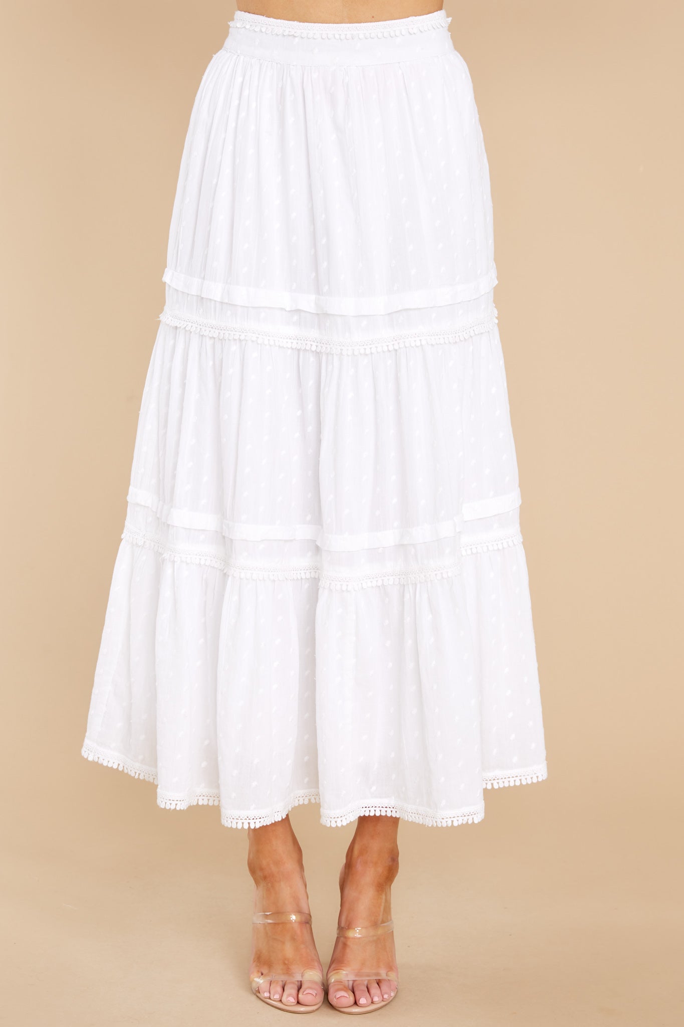 White Tiered Midi Skirt