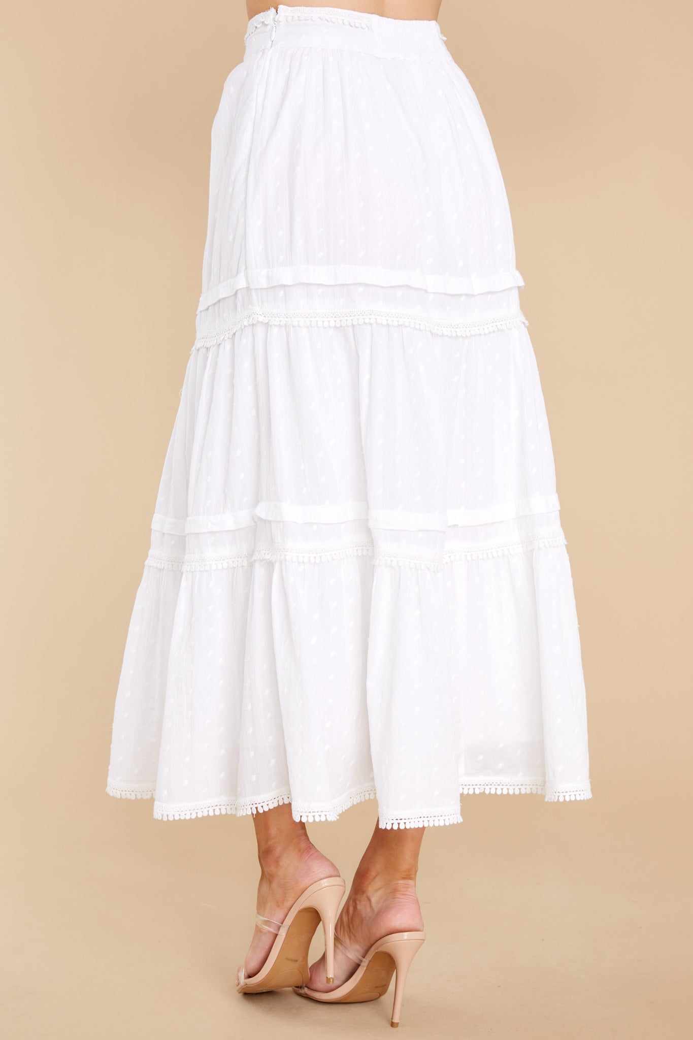 White Tiered Midi Skirt