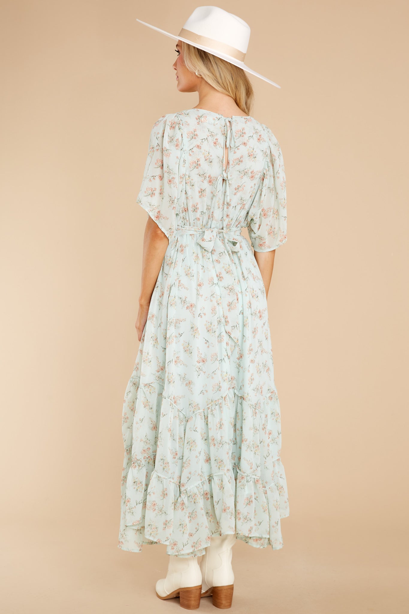 Destiny Awaits Sage Floral Print Midi Dress