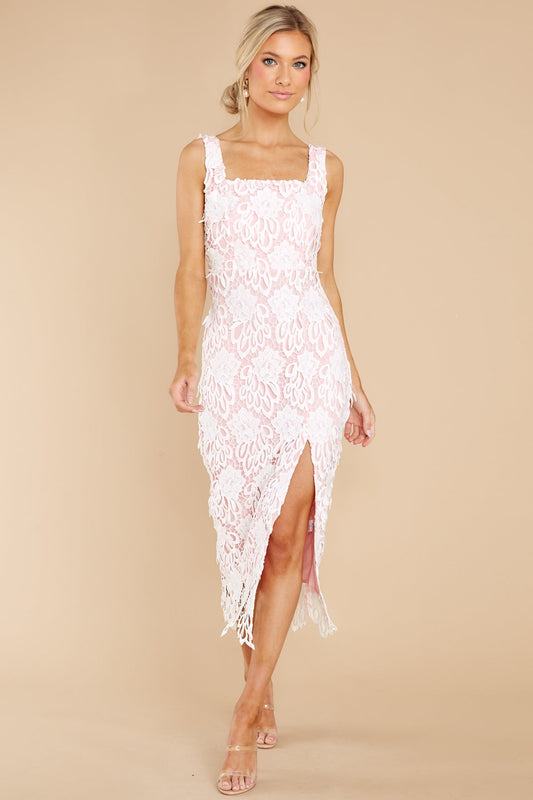 Own The Room Pink Lace Midi Dress