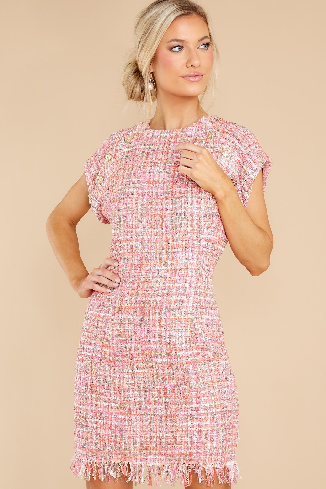 Beyond Imagination Pink Tweed Dress