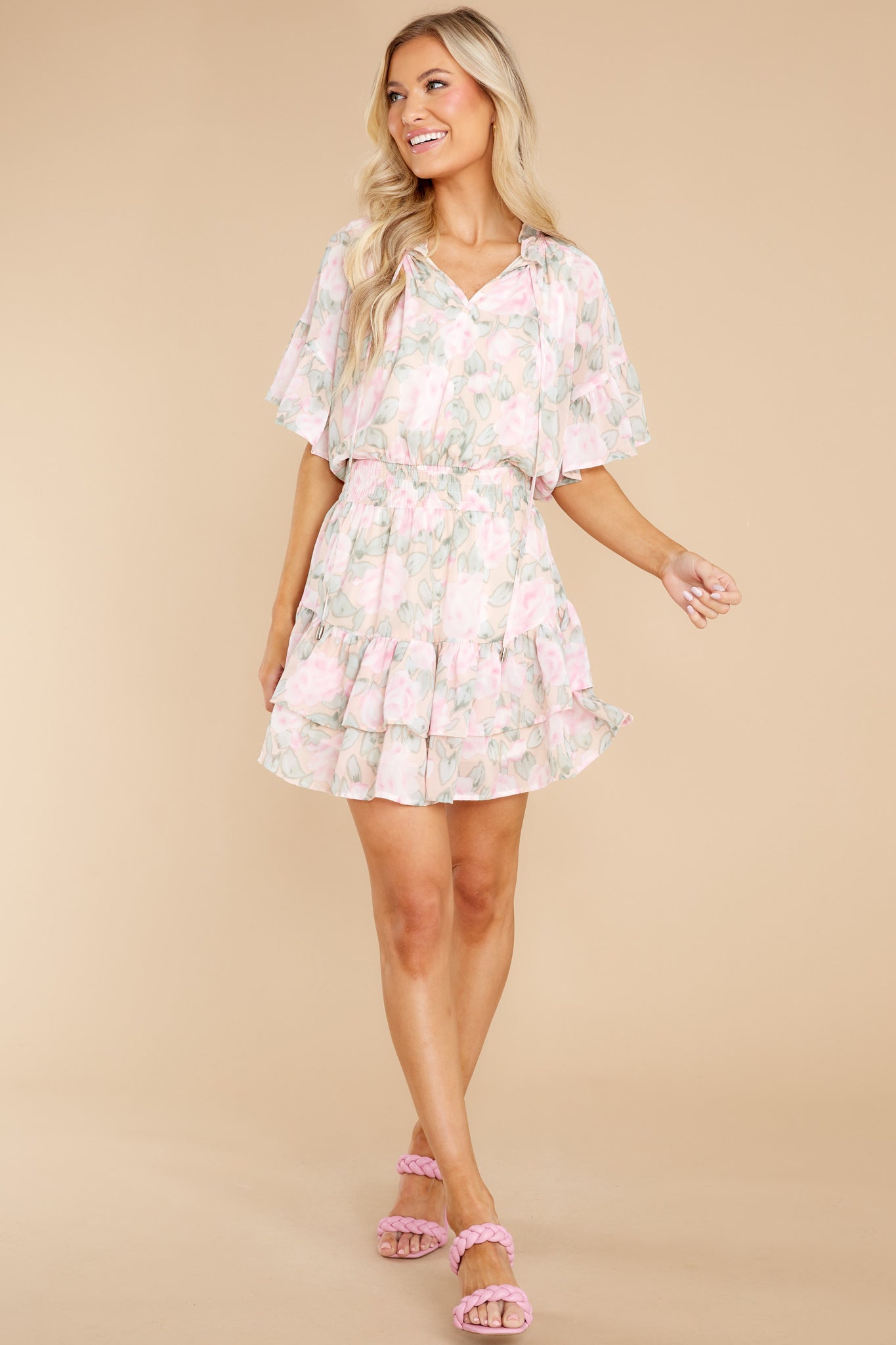 Delighted Feeling Peach Floral Print Dress