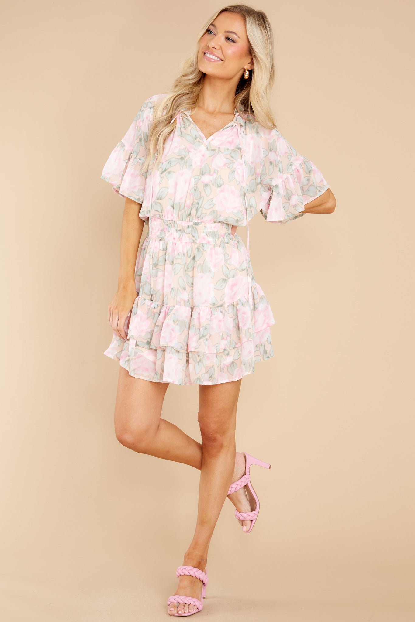 Delighted Feeling Peach Floral Print Dress