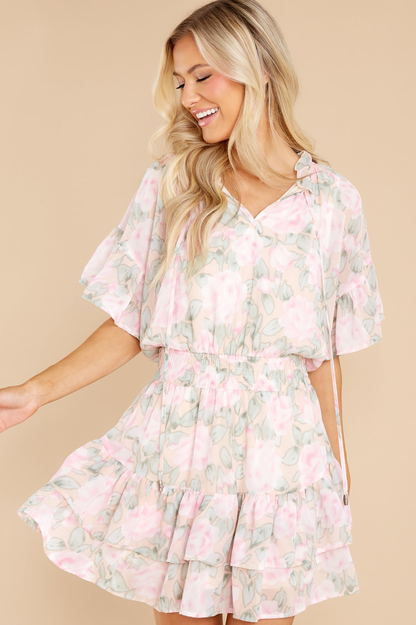 Delighted Feeling Peach Floral Print Dress