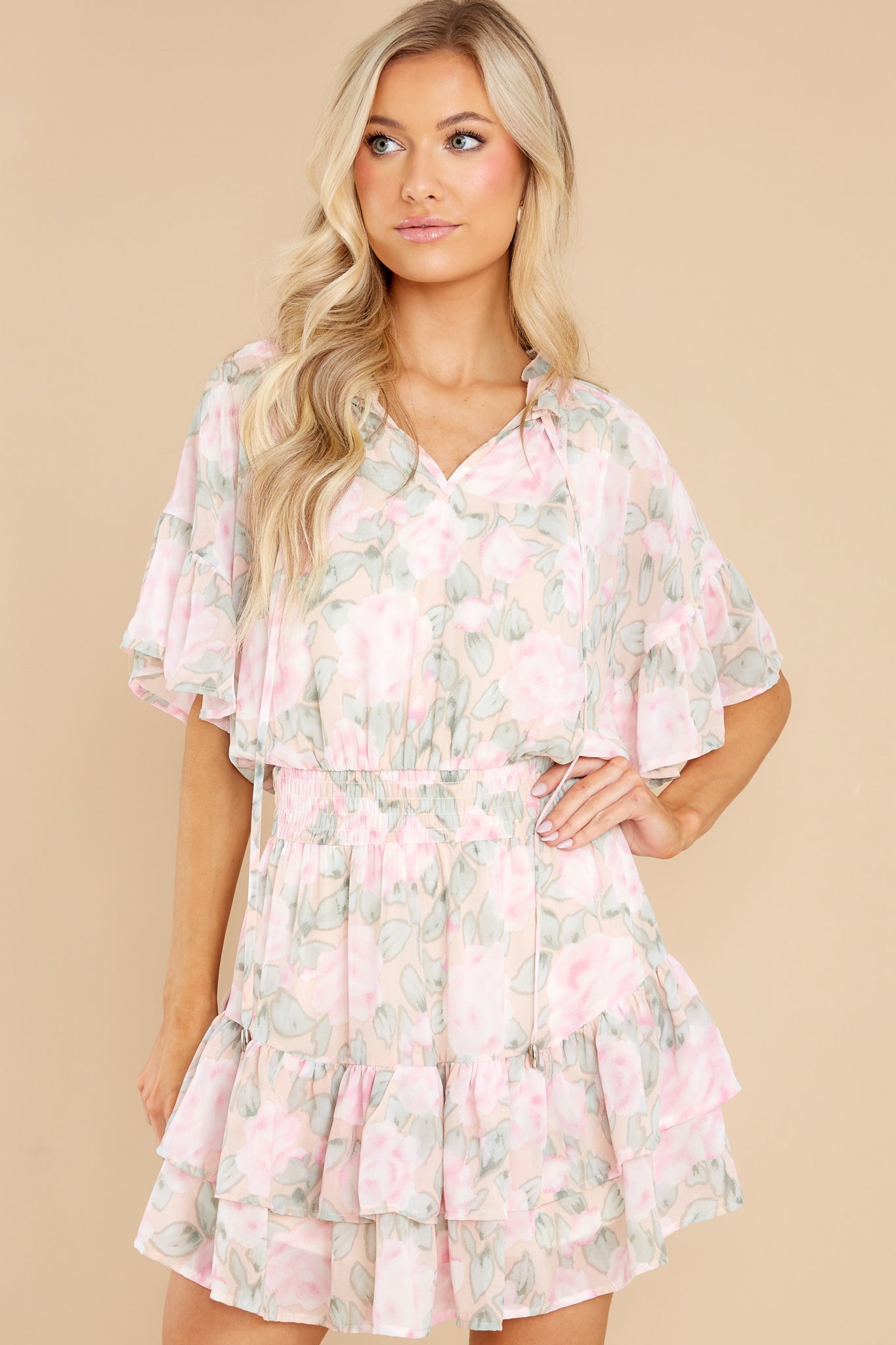 Delighted Feeling Peach Floral Print Dress